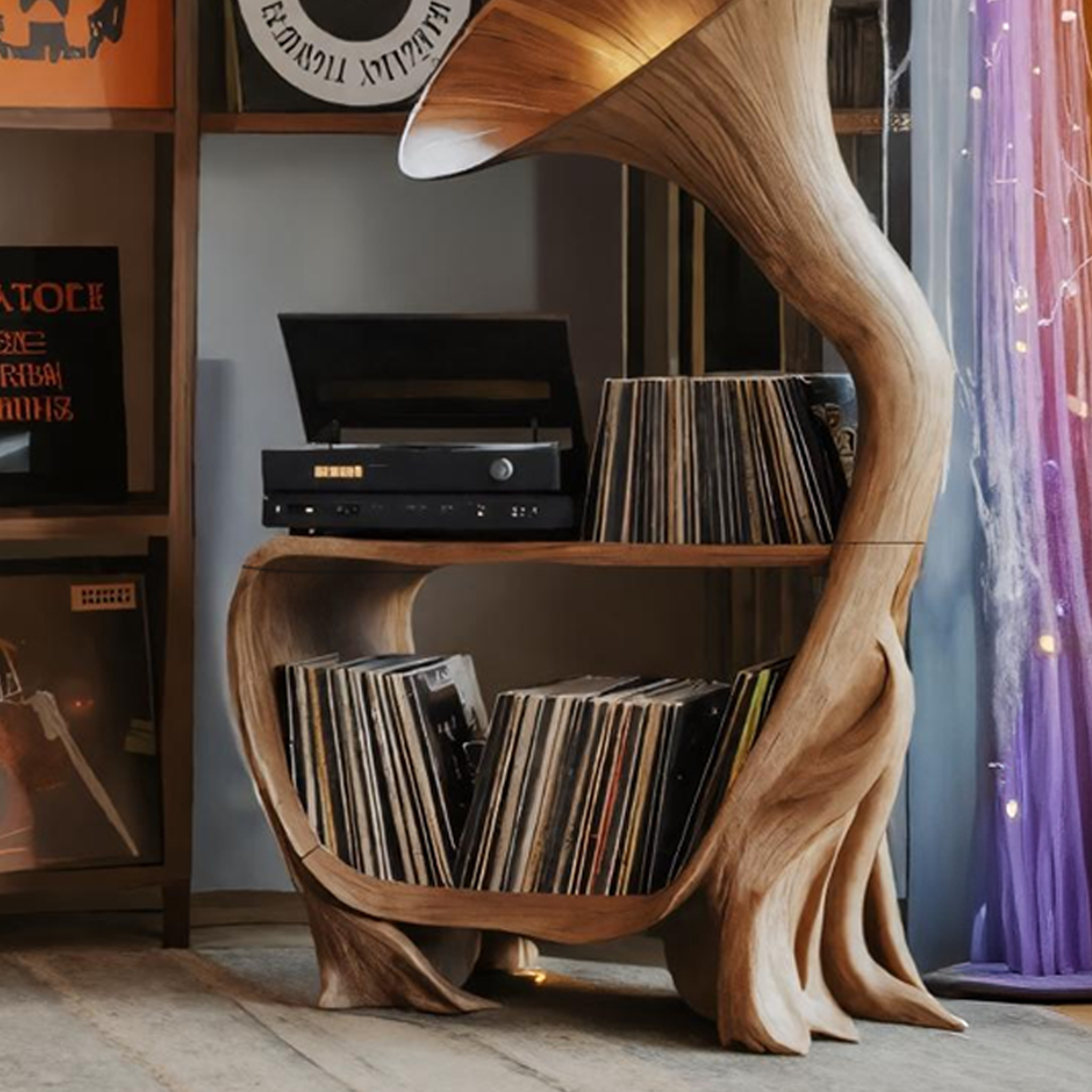 Farmhouse Solid Wood Record Stand For Bedroom Halloween Furniture SILDTTRHRS002