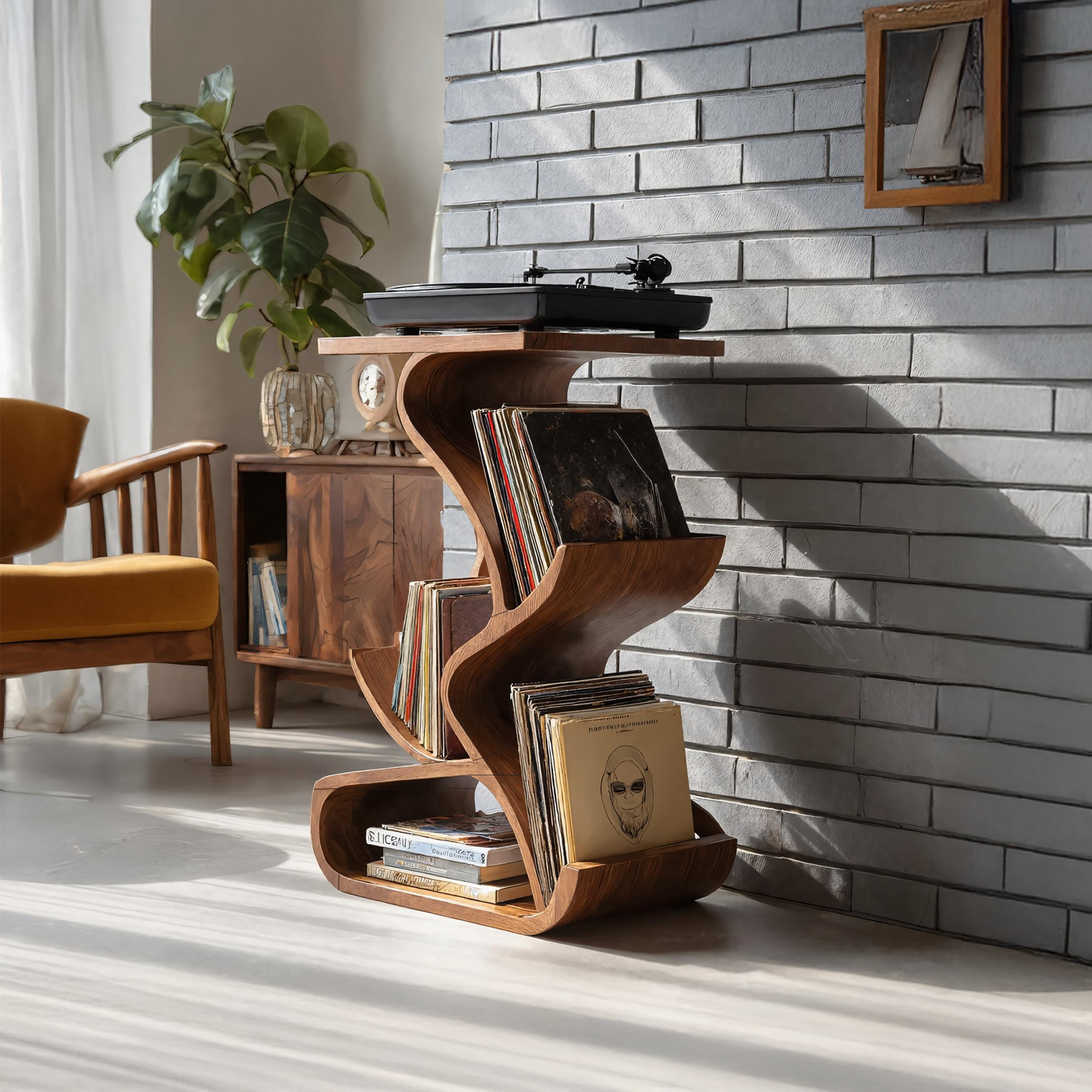 Handcrafted Record Stand With Storage For Furniture SILDTTRRPT035