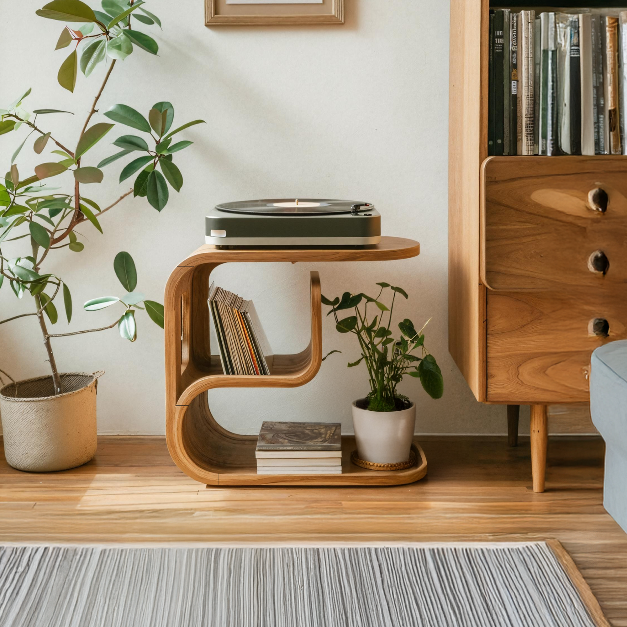 Rustic Wood Vinyl Player Stand For Livingroom Setup SILDTTRRPT037