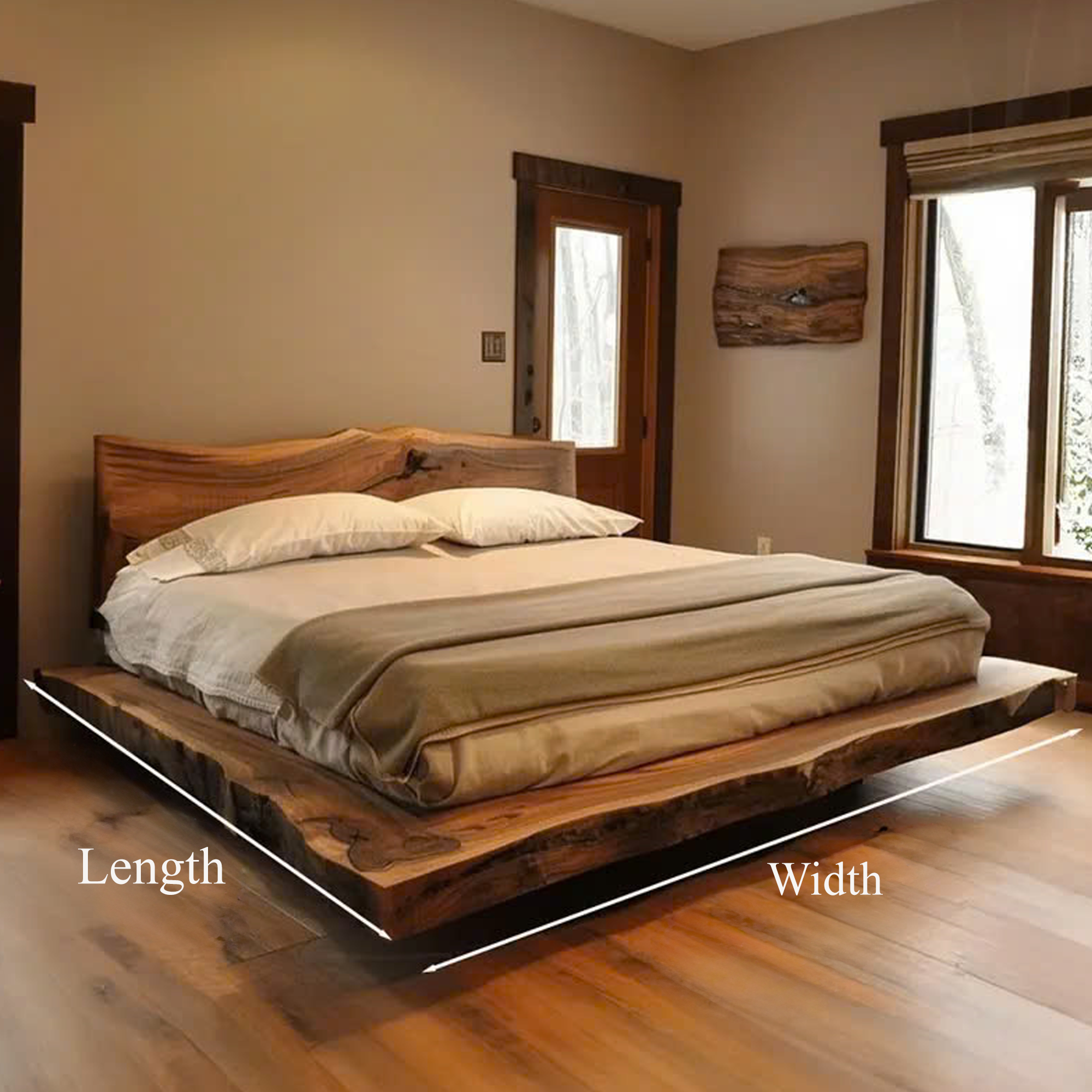 Solid Wood Bed Frame with Headboard Handmade Bedroom Decor SINLWB001