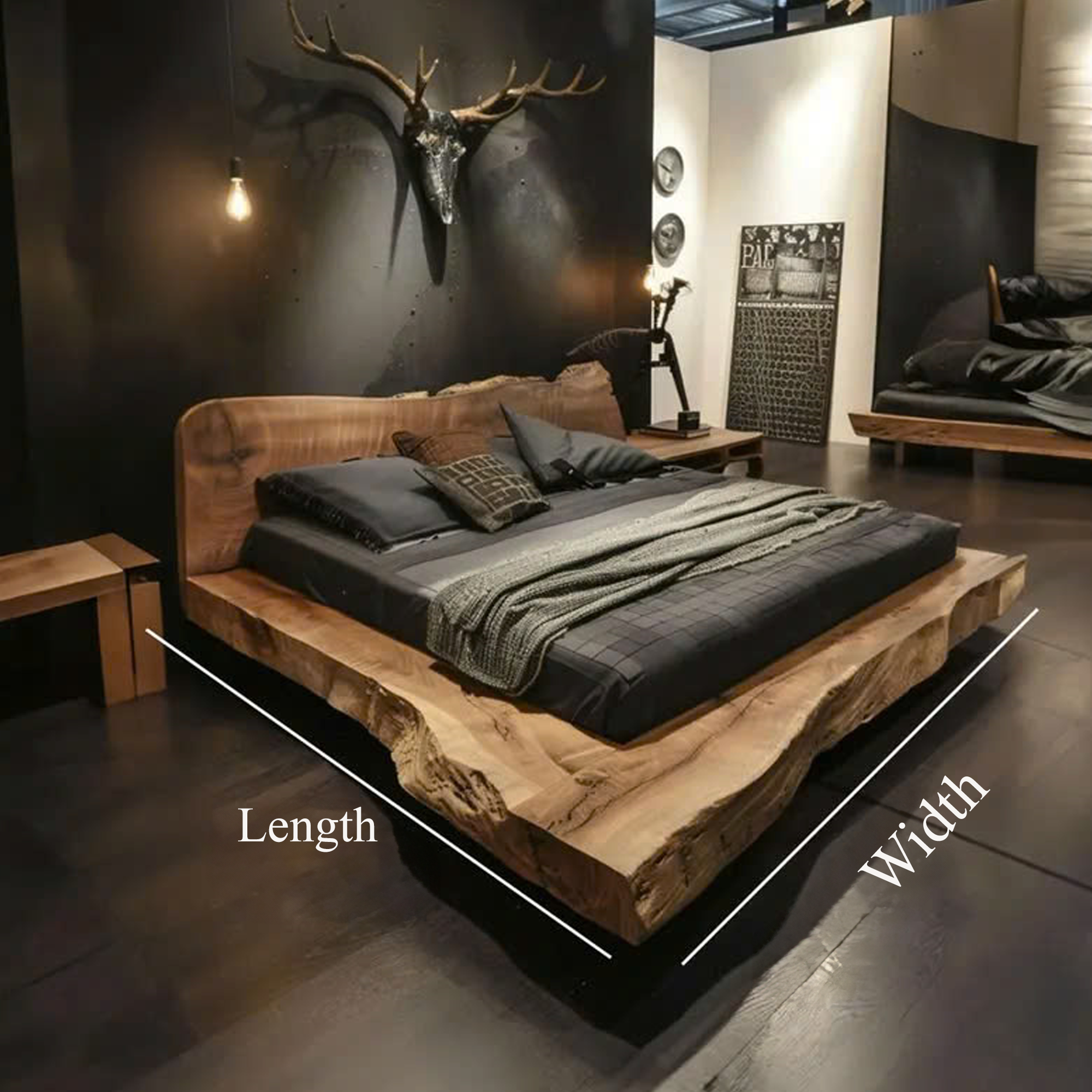 Wood Bed Frame Queen Rustic Bedroom Furniture Wood King Bed Frame SINLWB002