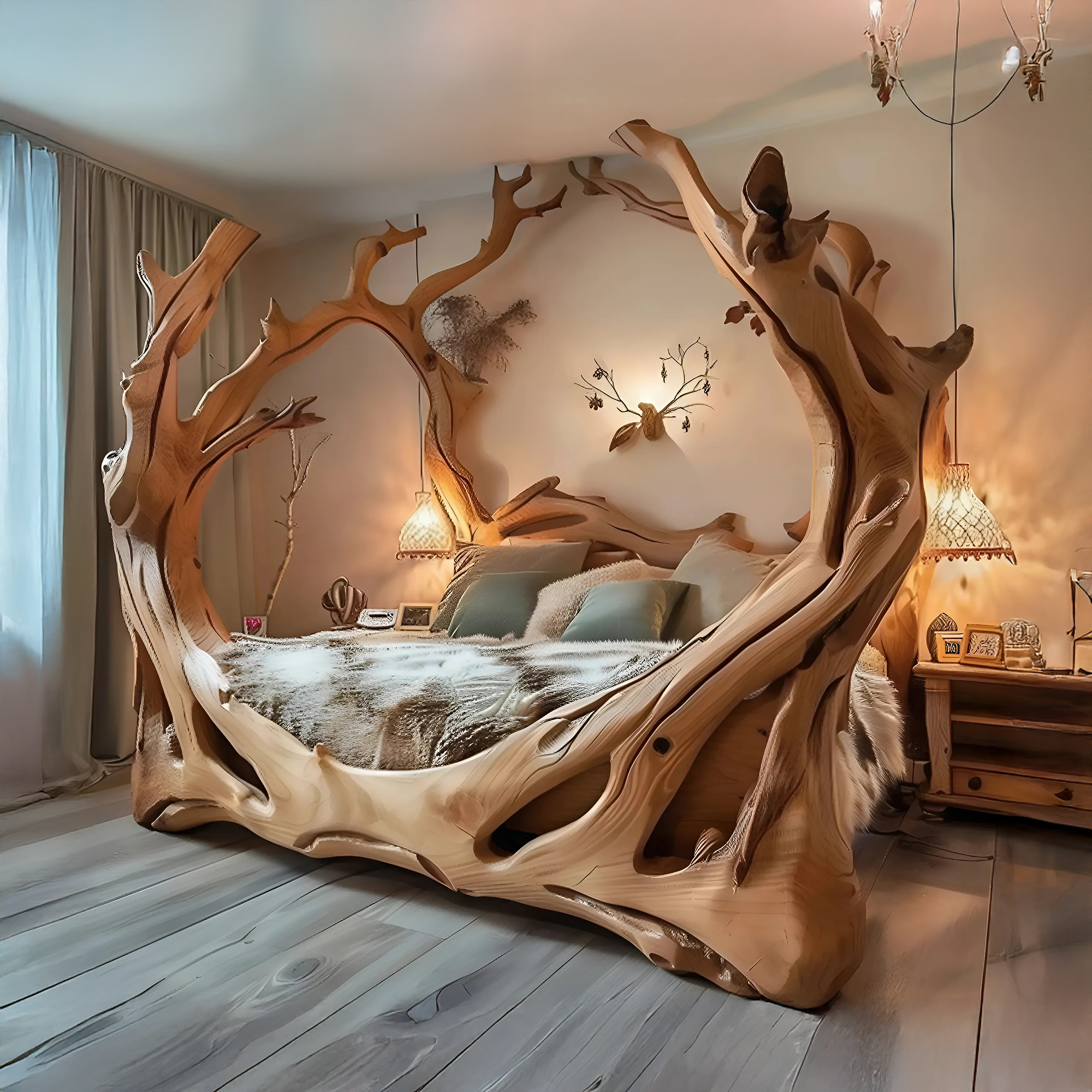 Bed Frame King Bed Wood Platform Handmade Decor Bedroom SINLWB009