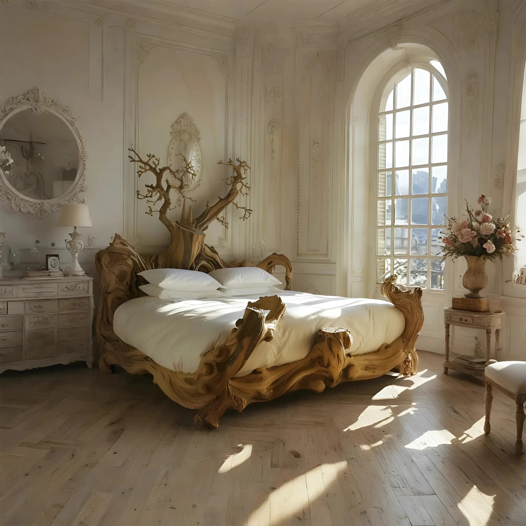 Rustic Bed Frame Solid Wood Furniture Handmade Decor Bed Room SINLWB005