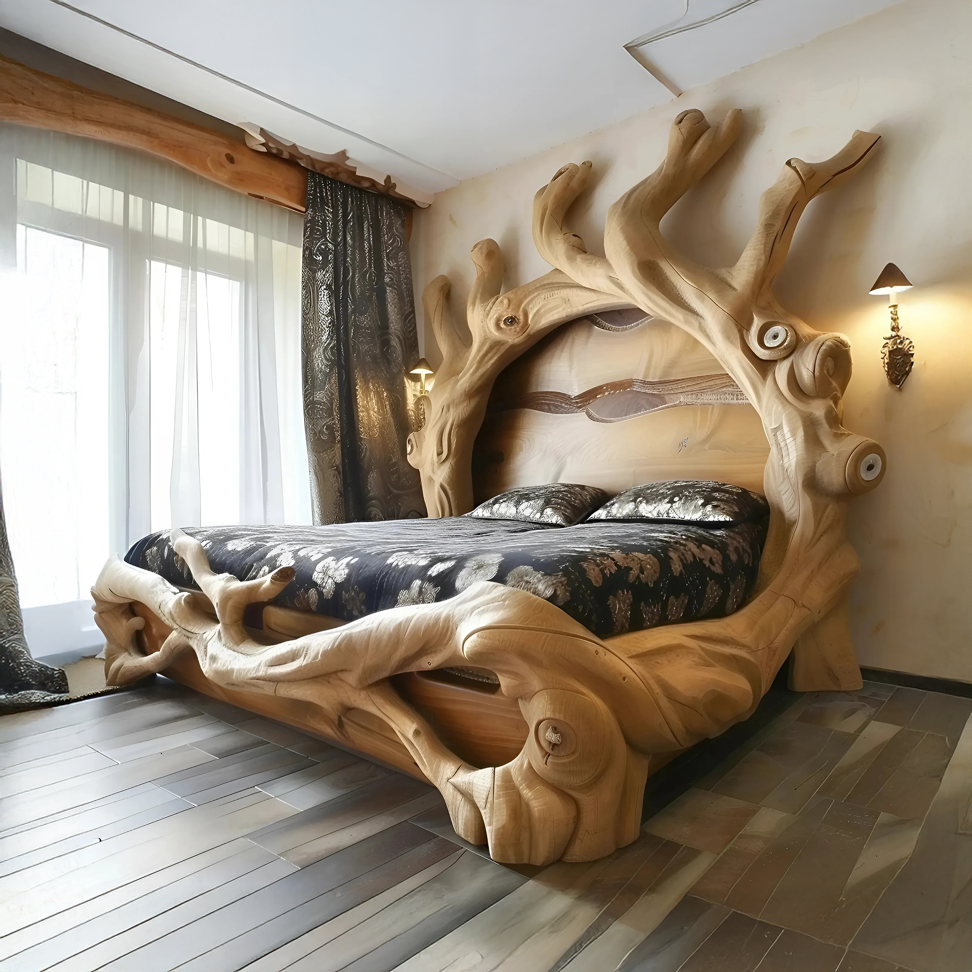 Rustic Bed Frame Bedding Reclaimed Wood Vintage Handmade Decor Bedroom SINLWB008