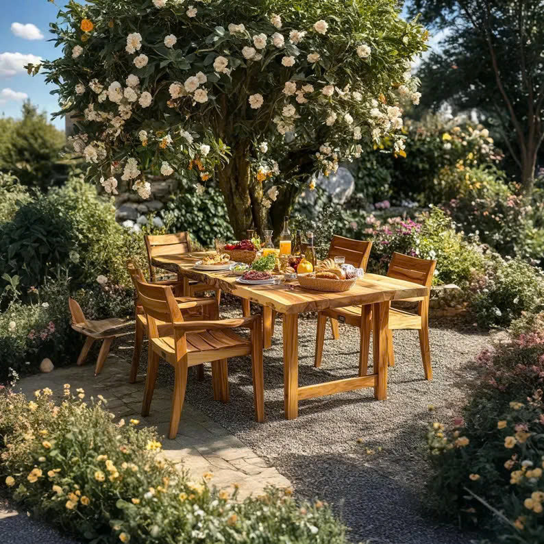 Solid Wood Dining Set Custom Rustic Table Garden Home Decor Gift SINLDT009