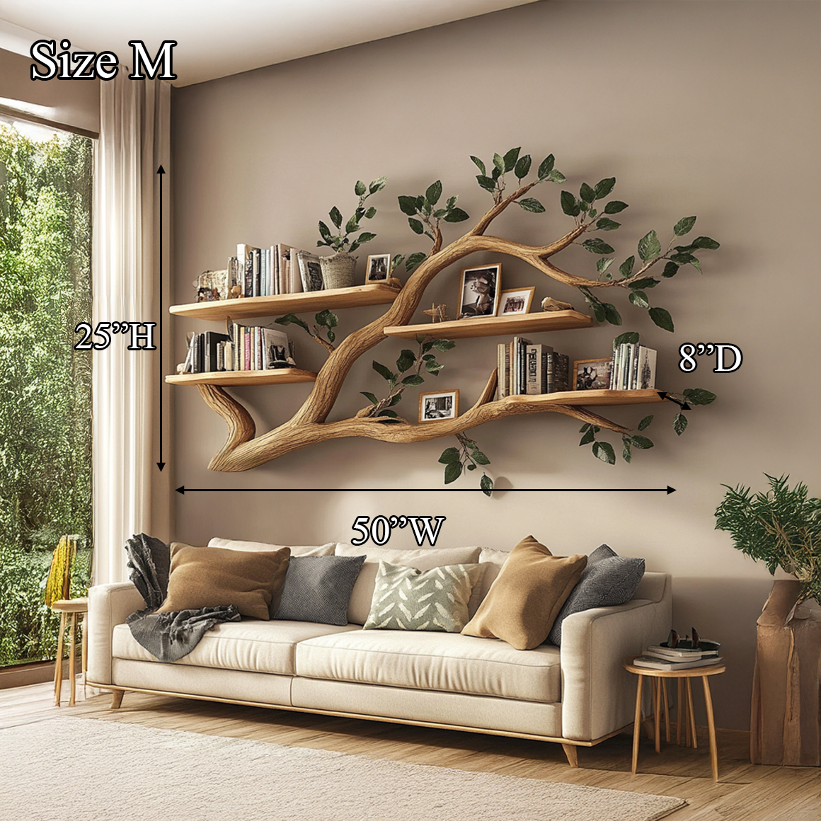 Rustic Wall Mounted Branch Bookshelf Living room SINLSATBS036