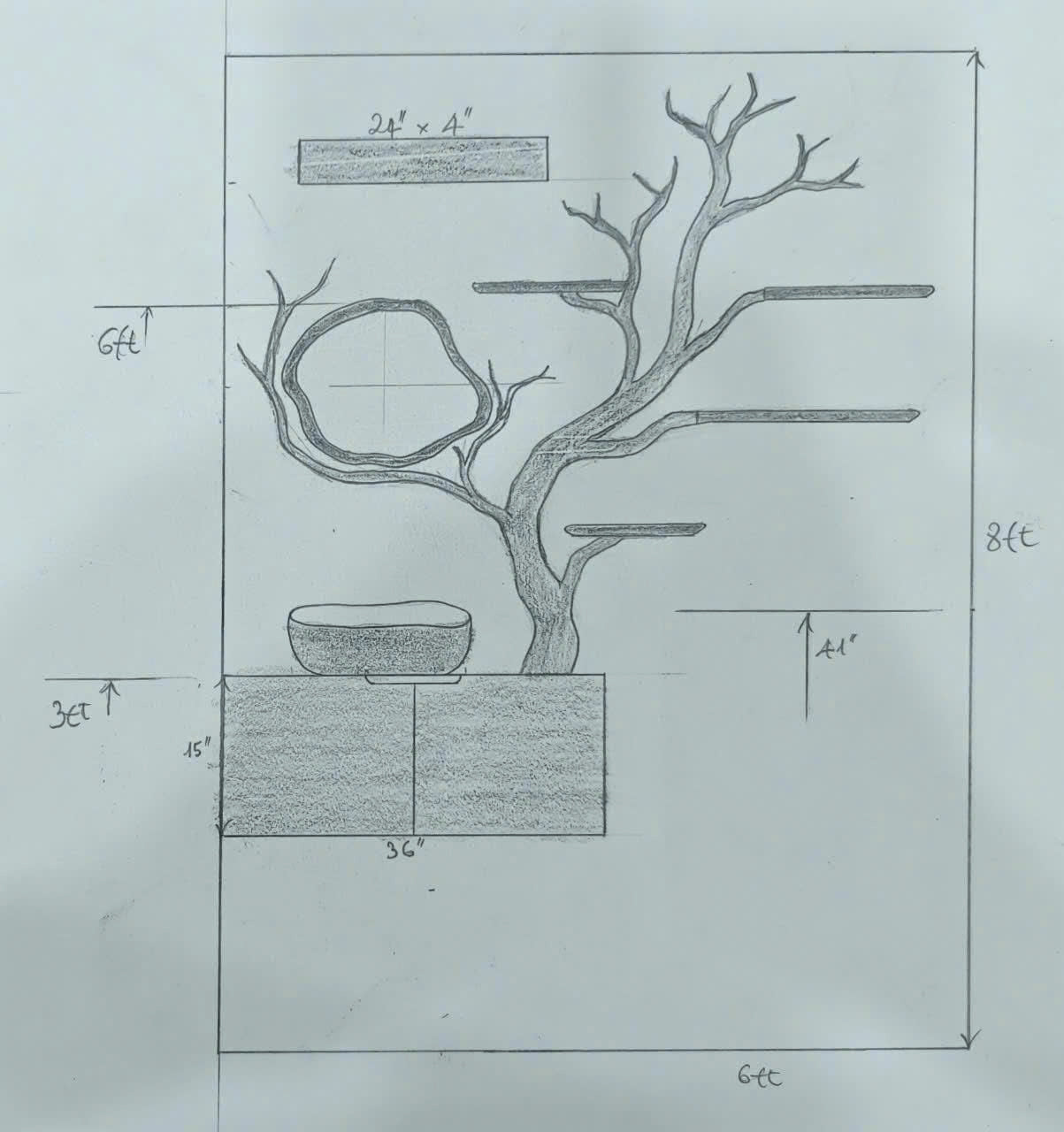 Tree Branches Rustic Bathroom Vanity With Sink Floating Shelves SINLTBB002
