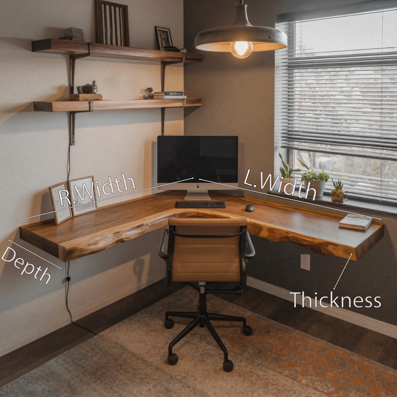 Modern Live Edge Corner Desk With Floating Wood Design For Home Office SITHHNFLD008