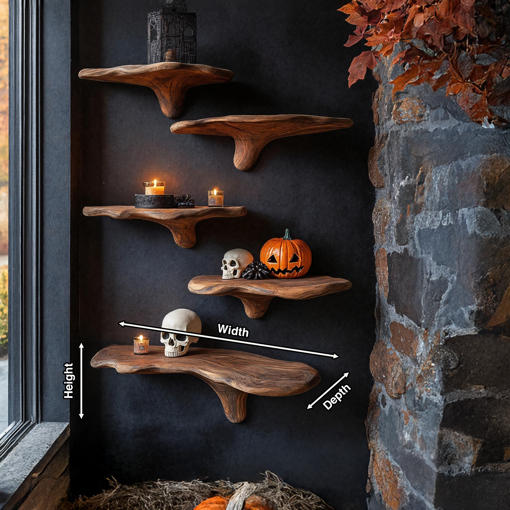Mid Century Live Edge Mushroom Shelf Halloween Bedroom Styling SILDTTRHMR021
