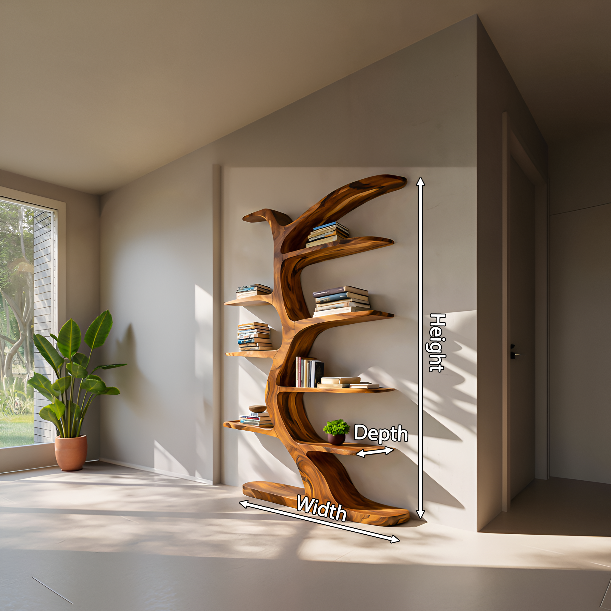 Modern Bookshelf Tree Inspired Curved Design For Living Room RTTHTTBS062