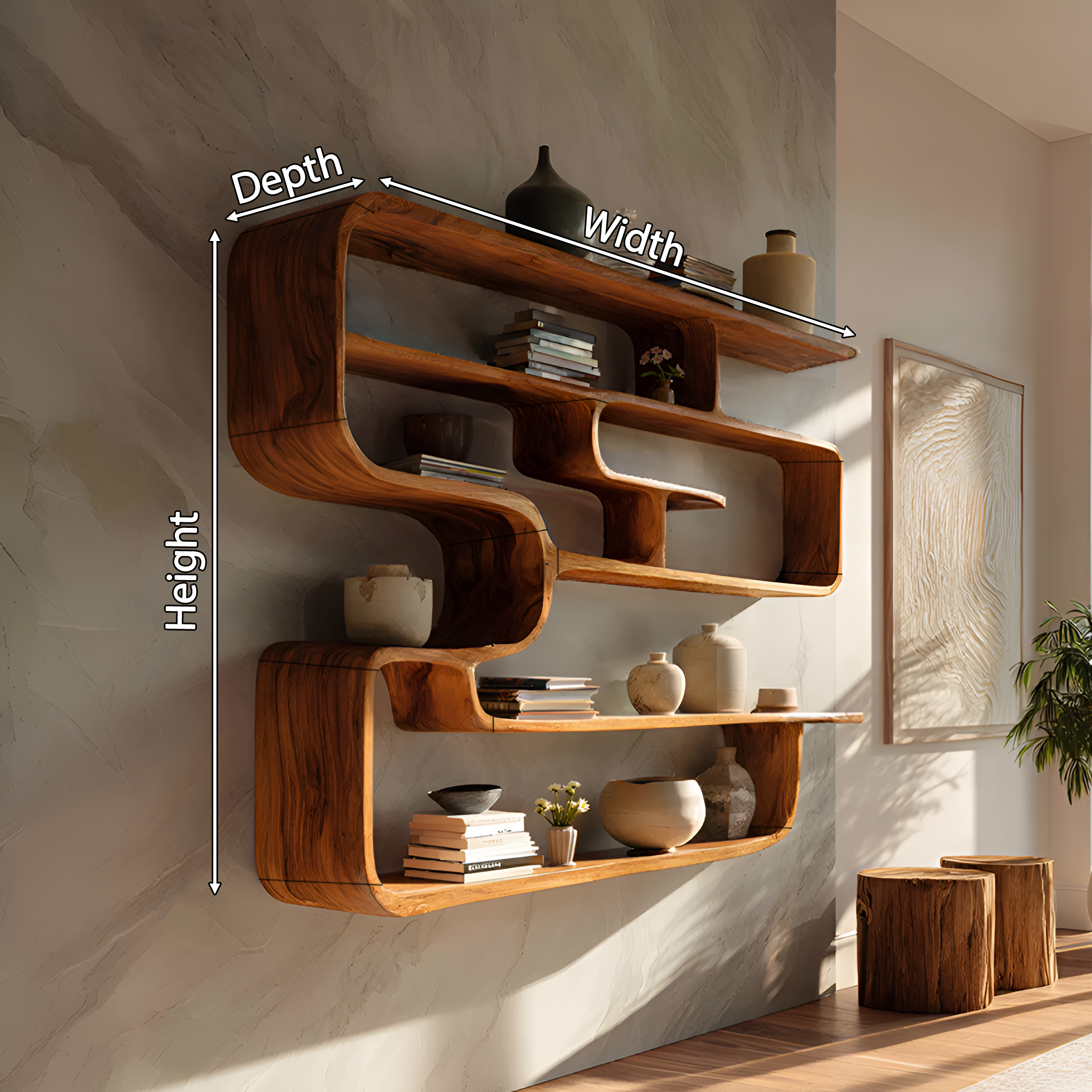 Rustic Live Edge Shelving Unit For Living Room Storage Display SILDTTRWMS029
