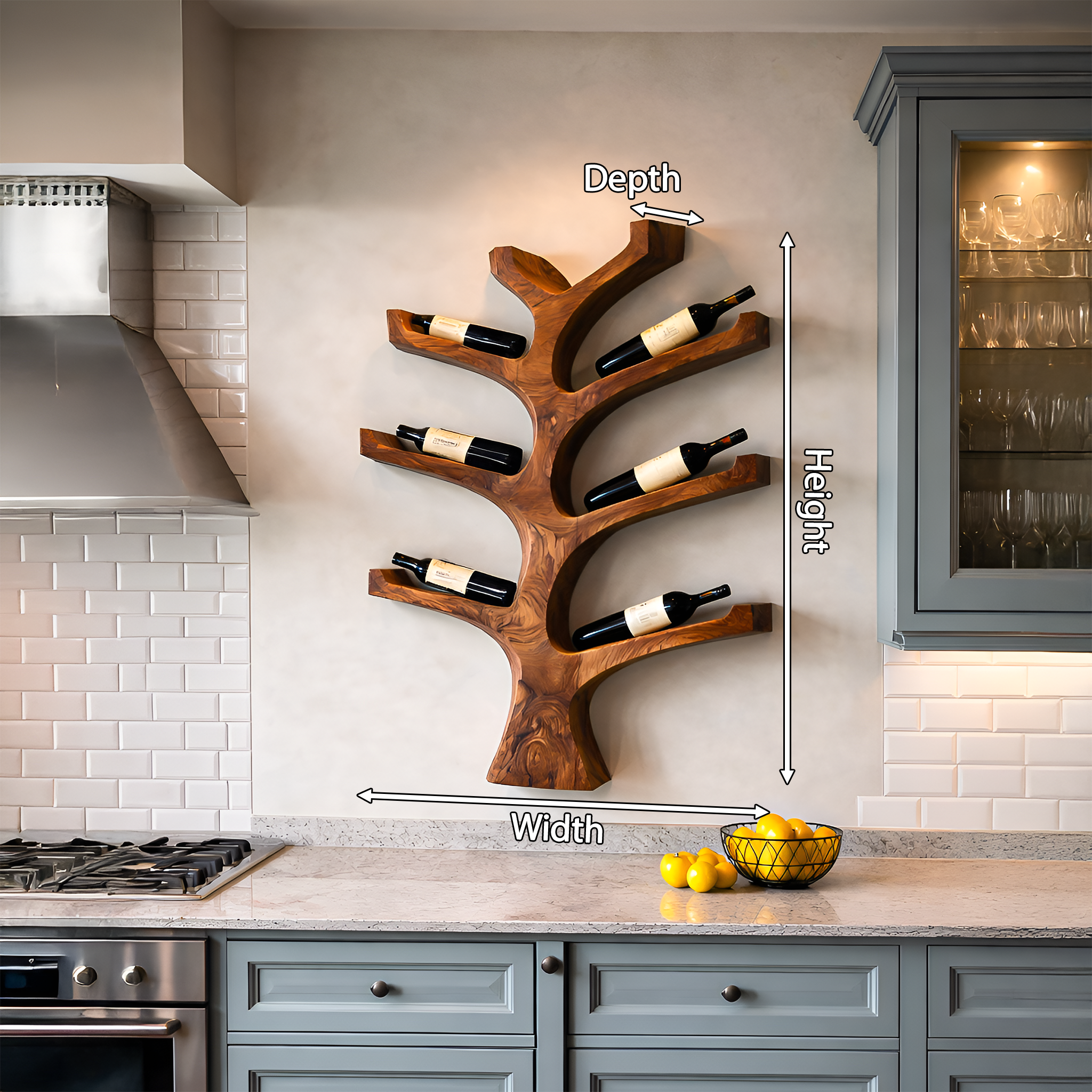 Rustic Wall Mounted Tree Branch Wine Holder For Kitchen RTTHTTWH014