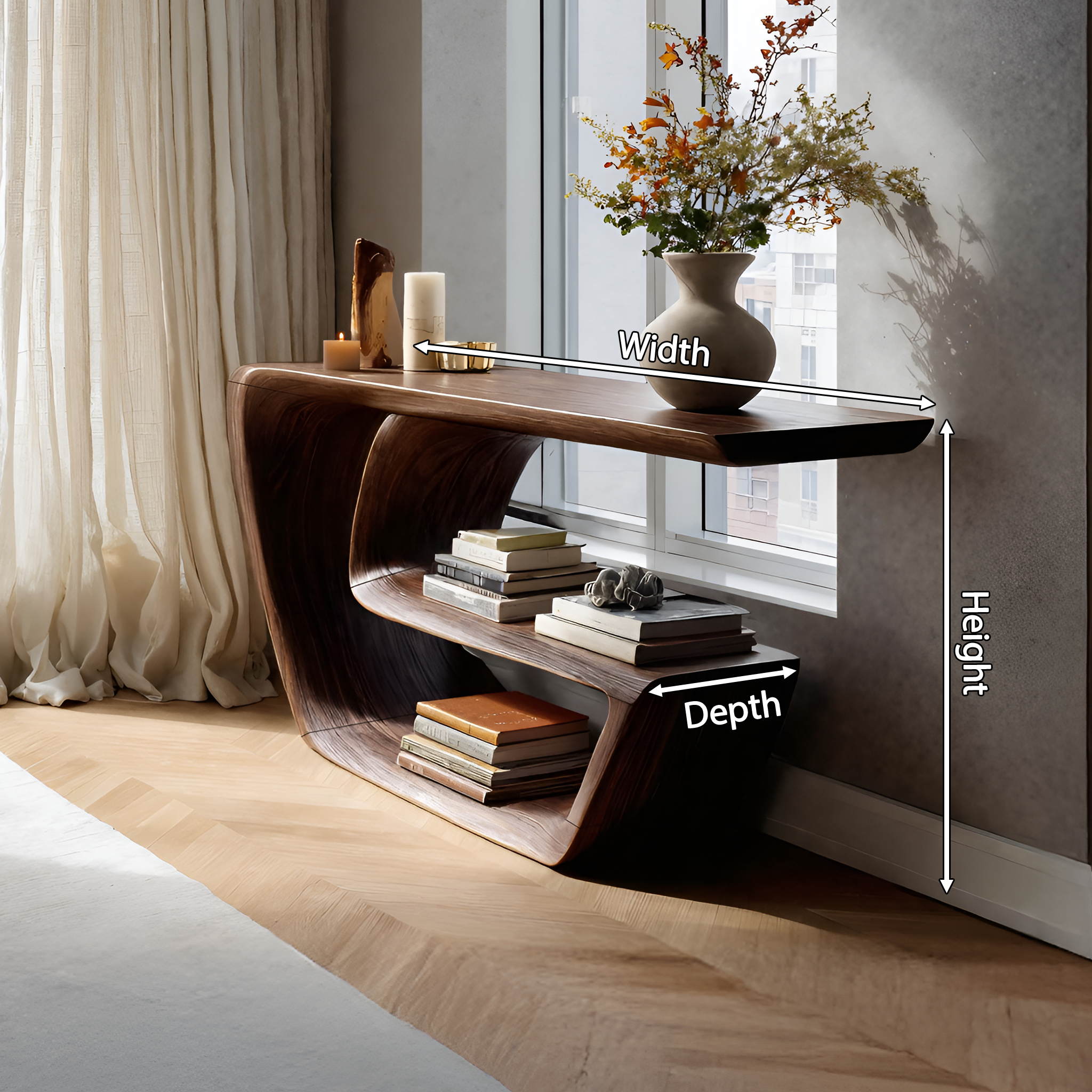 Mid Century Solid Wood Console Table Handmade Sculptural For Living Room SILDTTNCS090