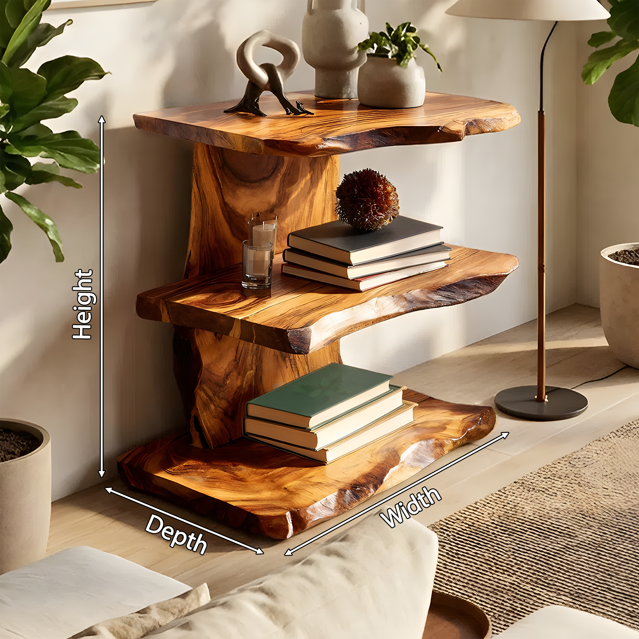 Farmhouse Wooden Live Edge Standing Shelf For Housewarming Gift Decor SILDTTNFGS018
