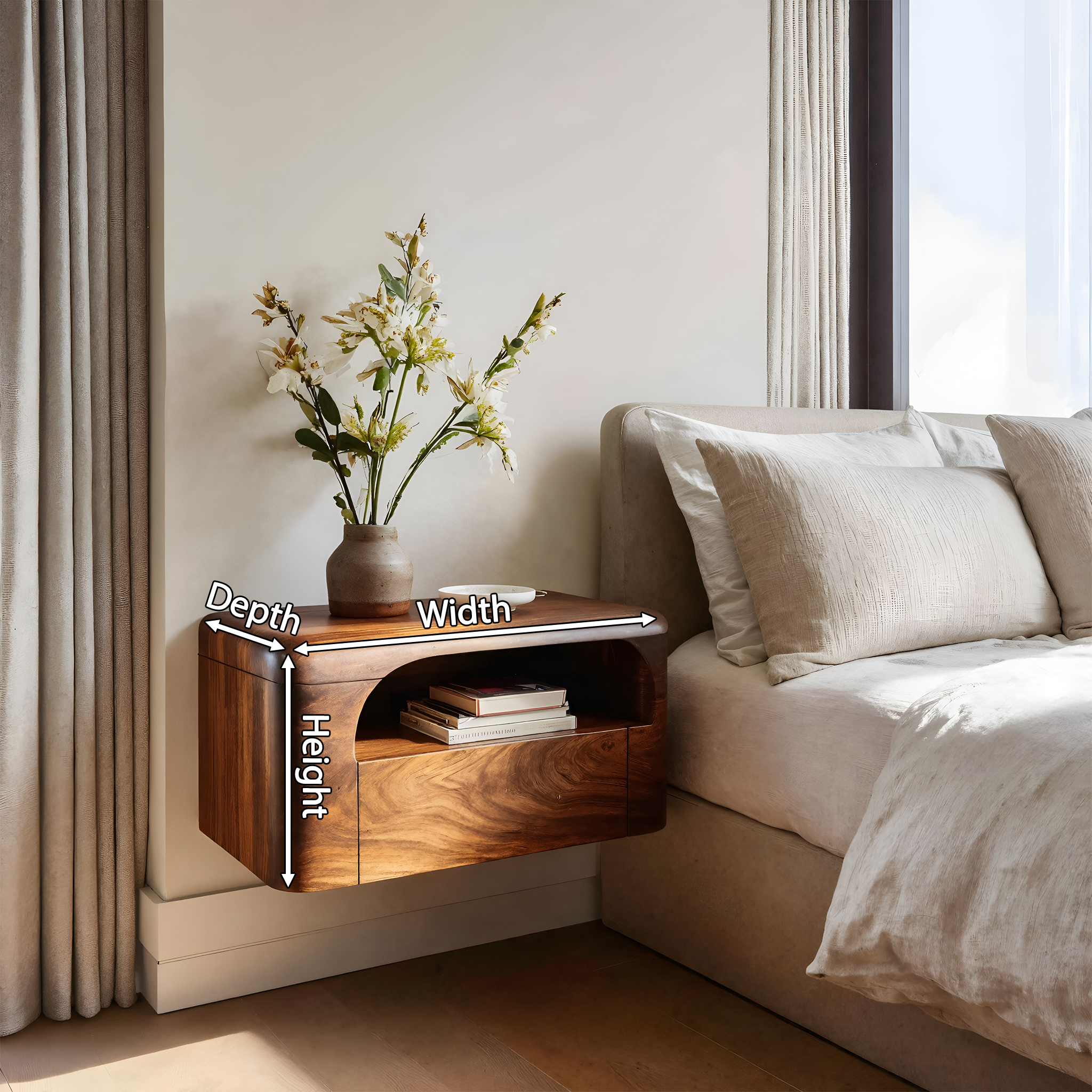Organic Wall Mounted Bedside Table With Drawer For Bedroom RTTHHNNS007