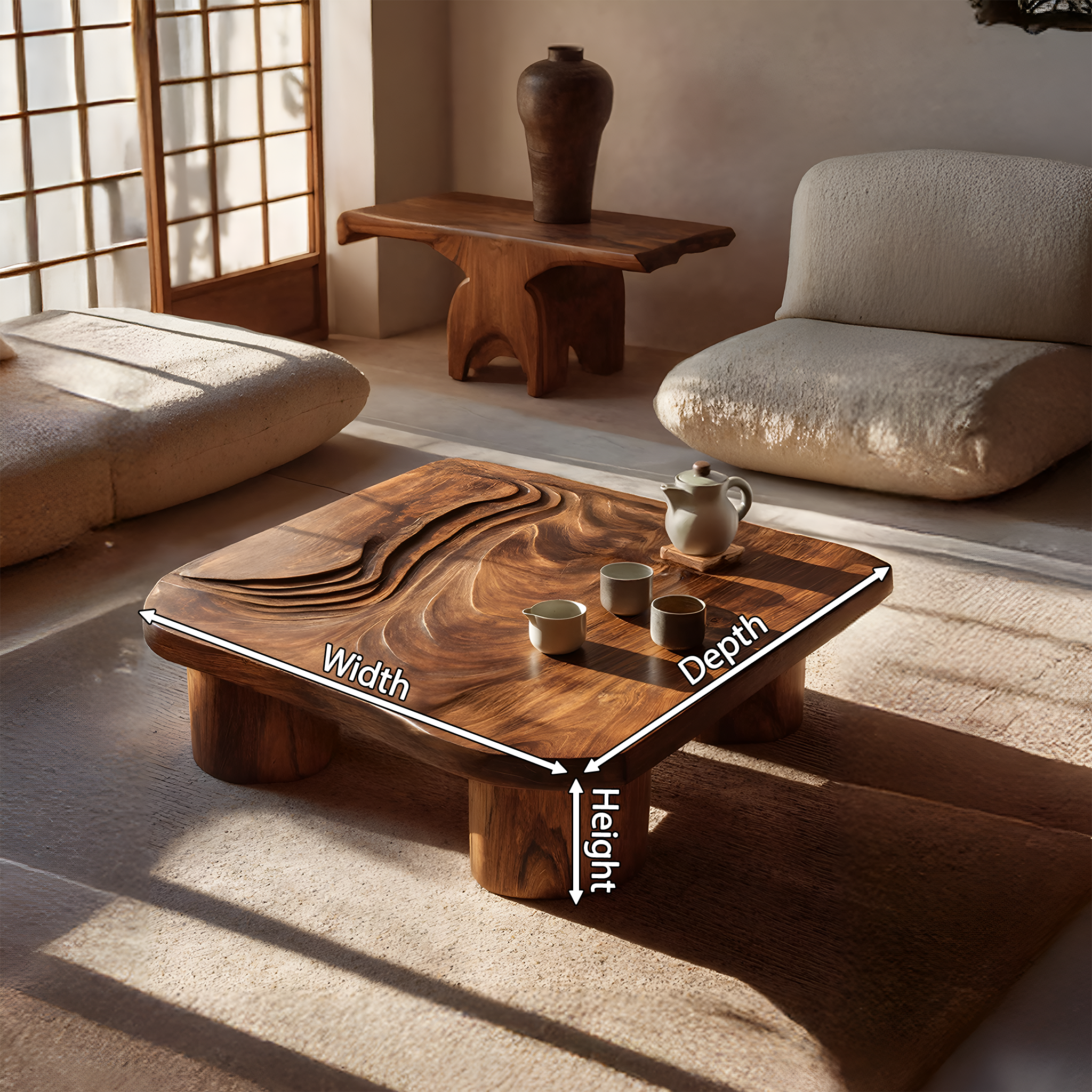 Handcrafted Abstract Solid Wood Coffee Table For Entryway SILDTTRCF090