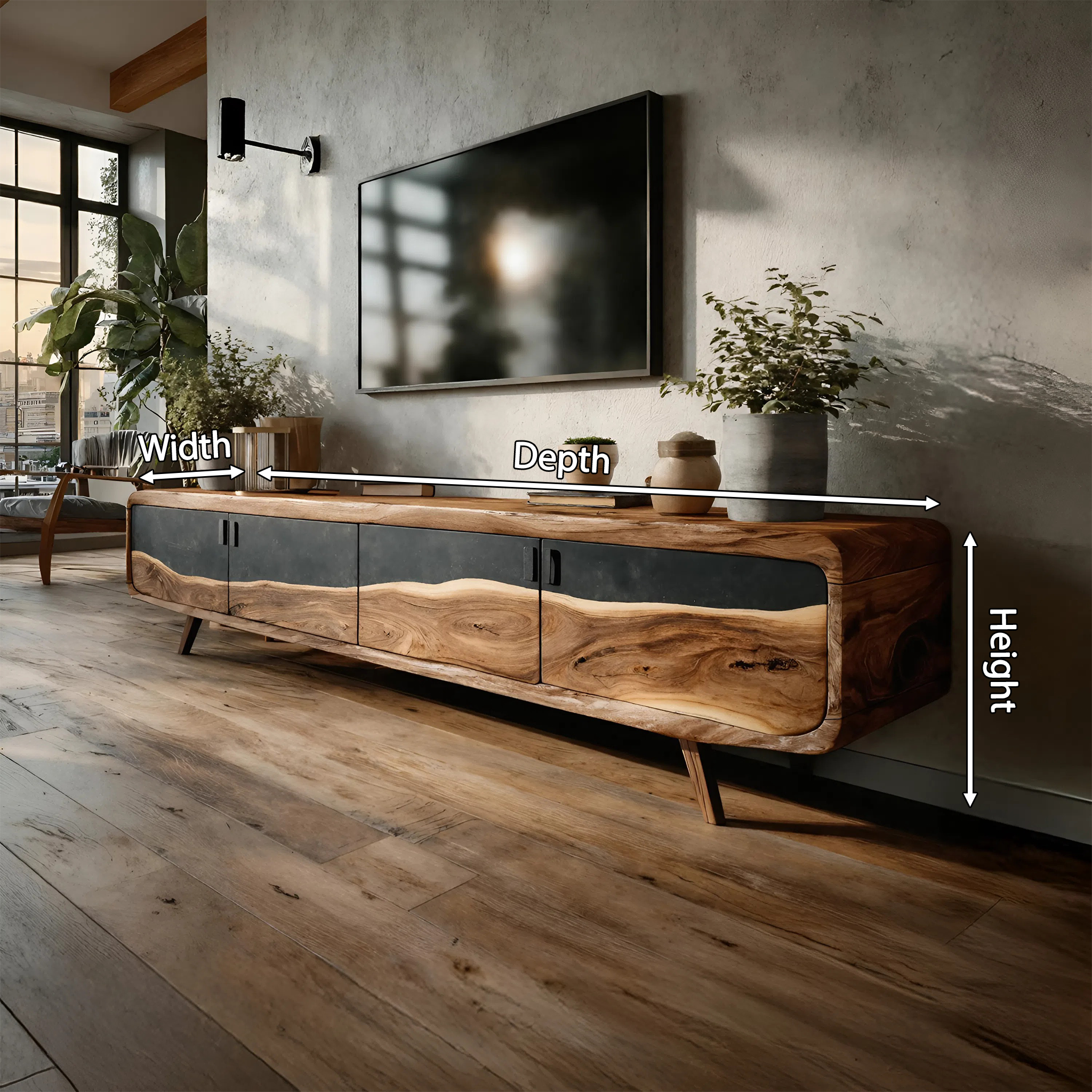 Handcrafted Live Edge TV Console For Home Style SILDTTNTVC100