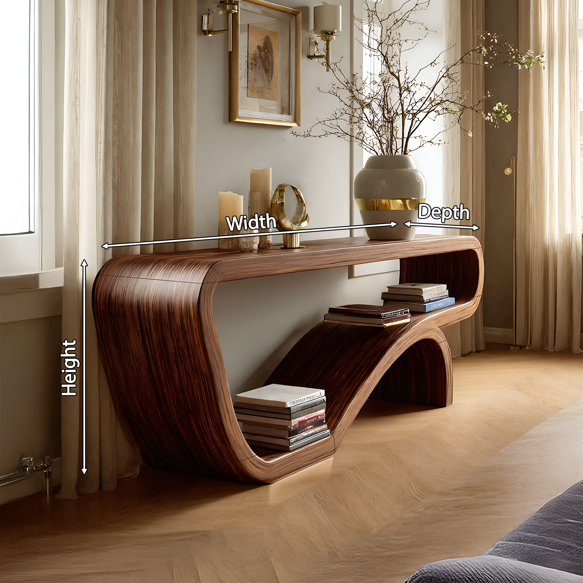 Handcrafted Solid Wood Console Table Organic Design For Bedroom Decor SILDTTNCS092