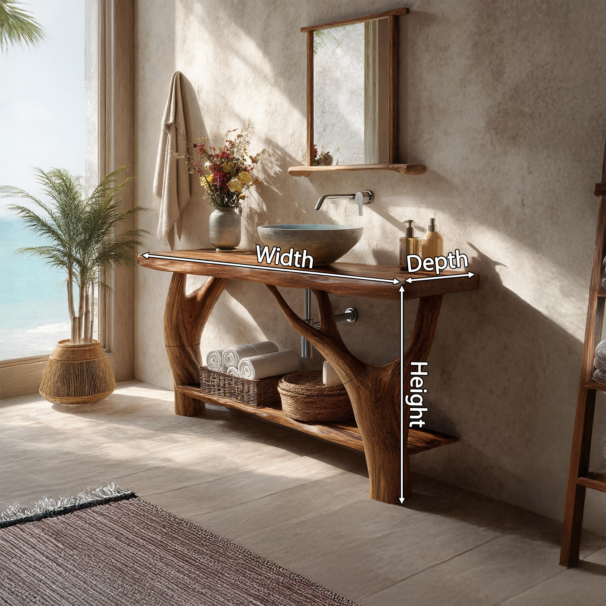 Mid Century Solid Wood Bathroom Vanity Organic Live Edge For Home Bath SILDTTRBRV103