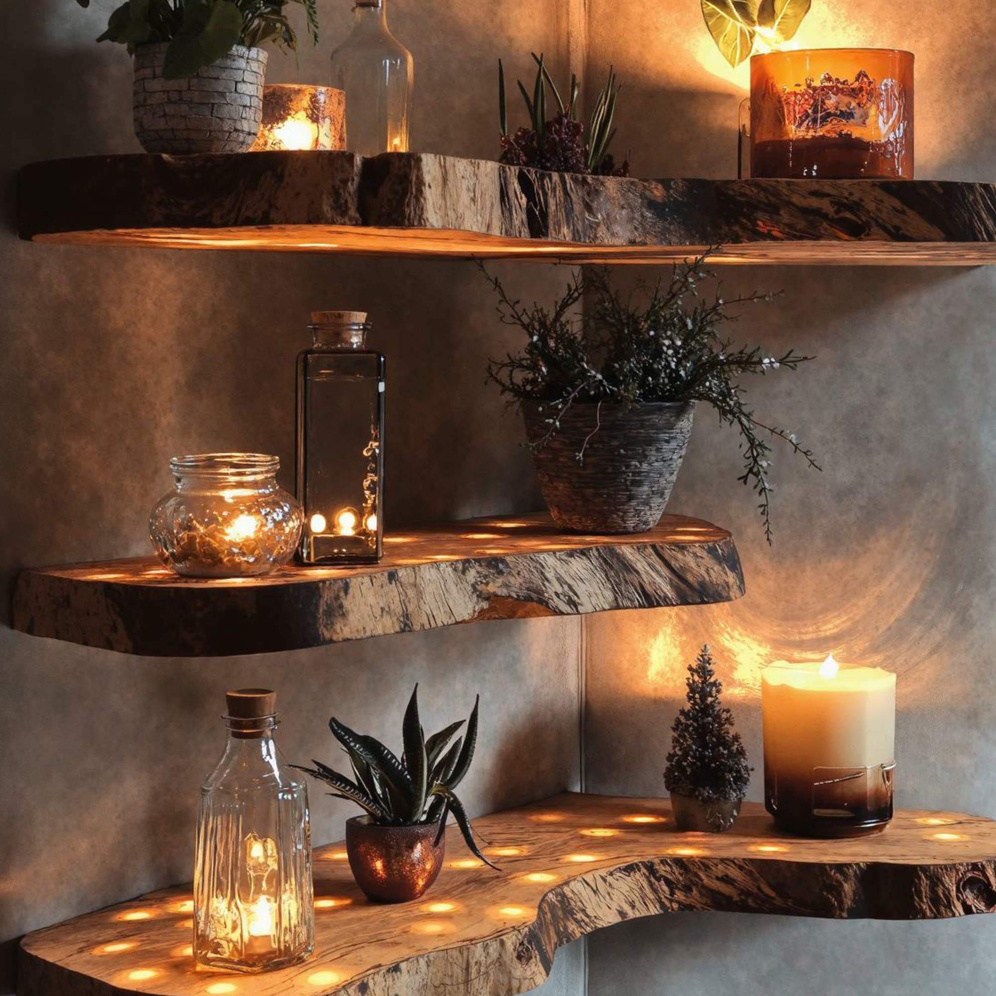 Corner Rustic Wooden Shelf Wood SINLFL040