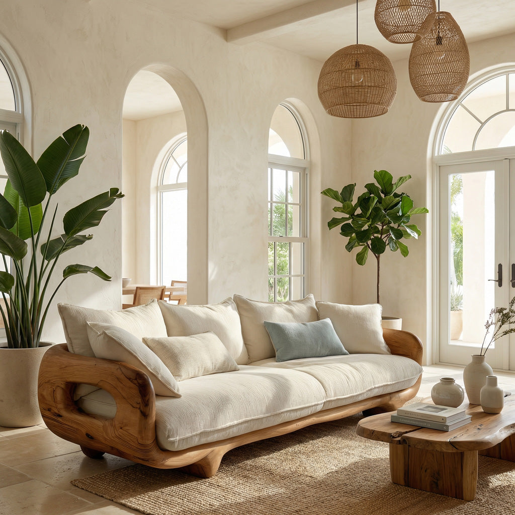 Modern Farmhouse Curved Sofa With Solid Frame For Living Room RTTHHNSFA008