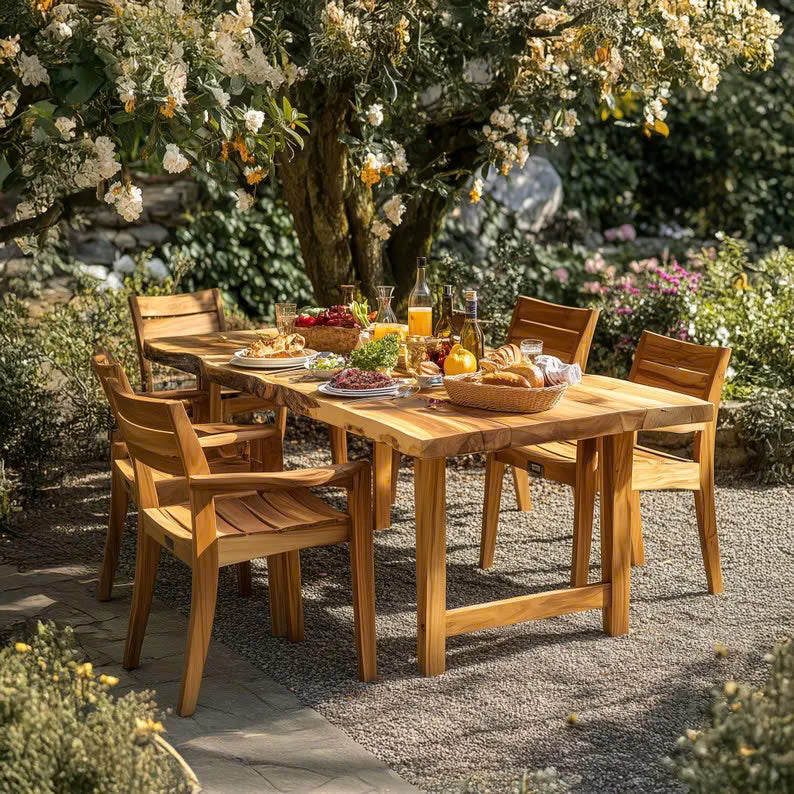 Solid Wood Dining Set Custom Rustic Table Garden Home Decor Gift SINLDT009