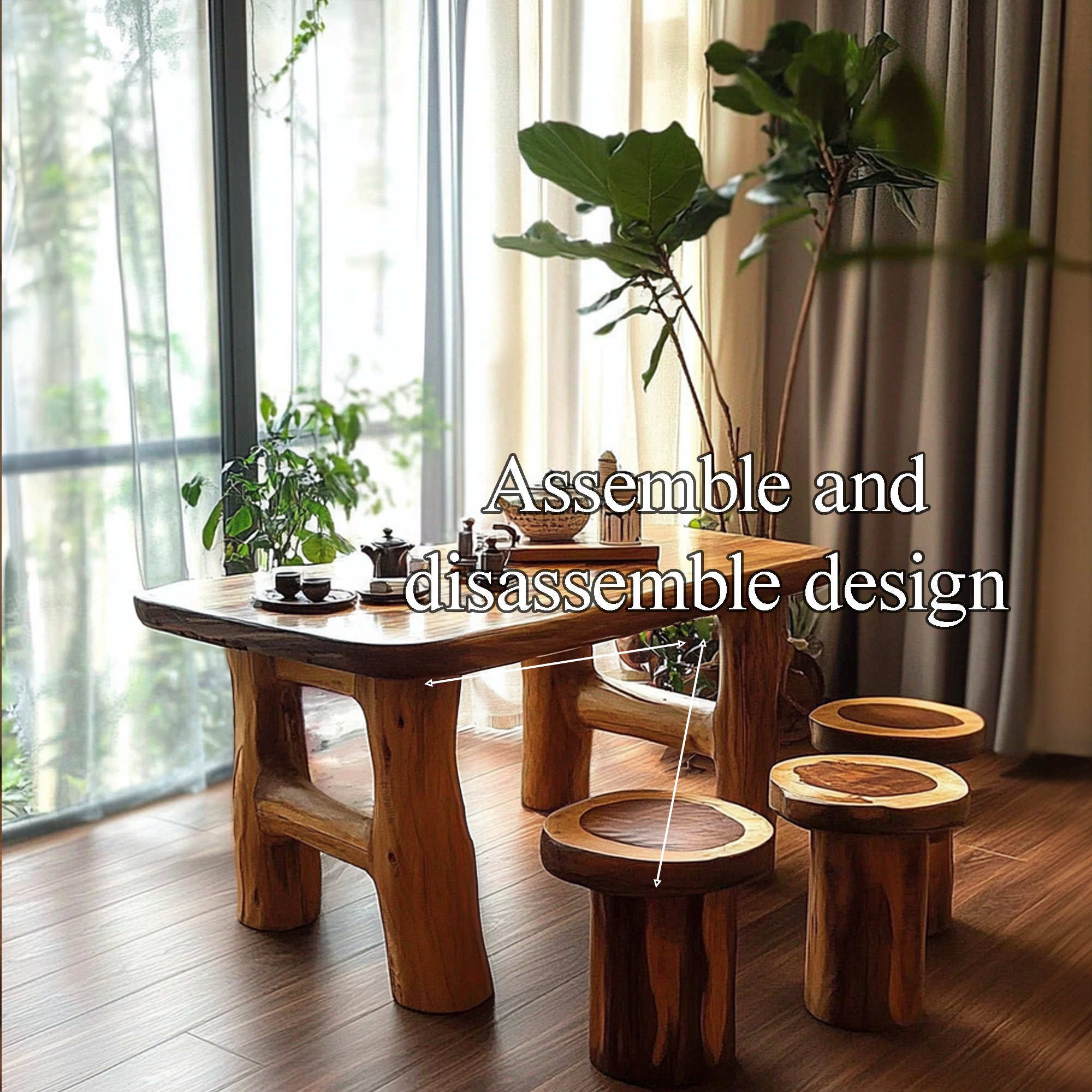 Handmade Table Set Tea Table Set Rustic Decor Living Room Gift SINLDT011