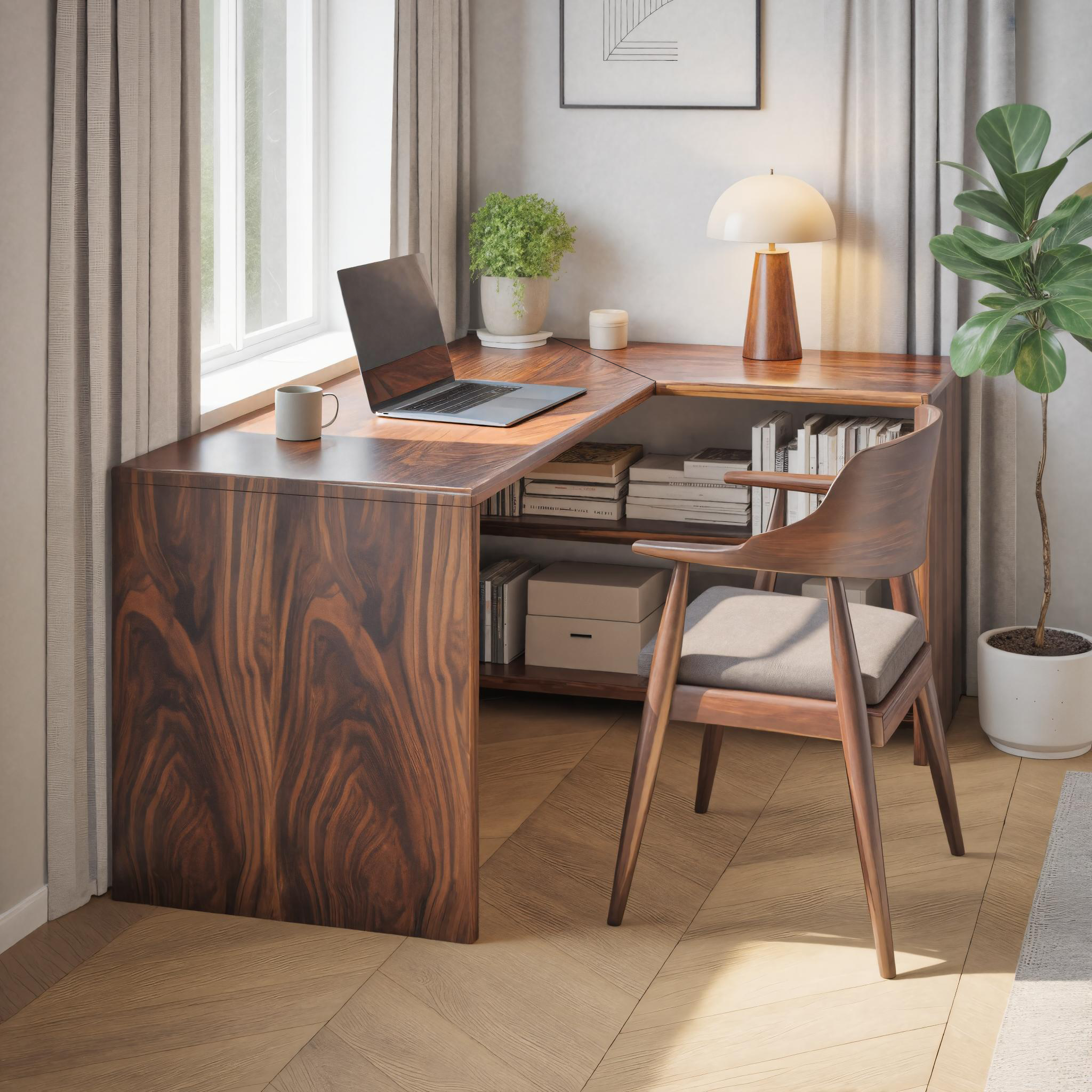 Modern L Shaped Wooden Desk With Bookshelf For Home Office Or Study SITHTTDE018
