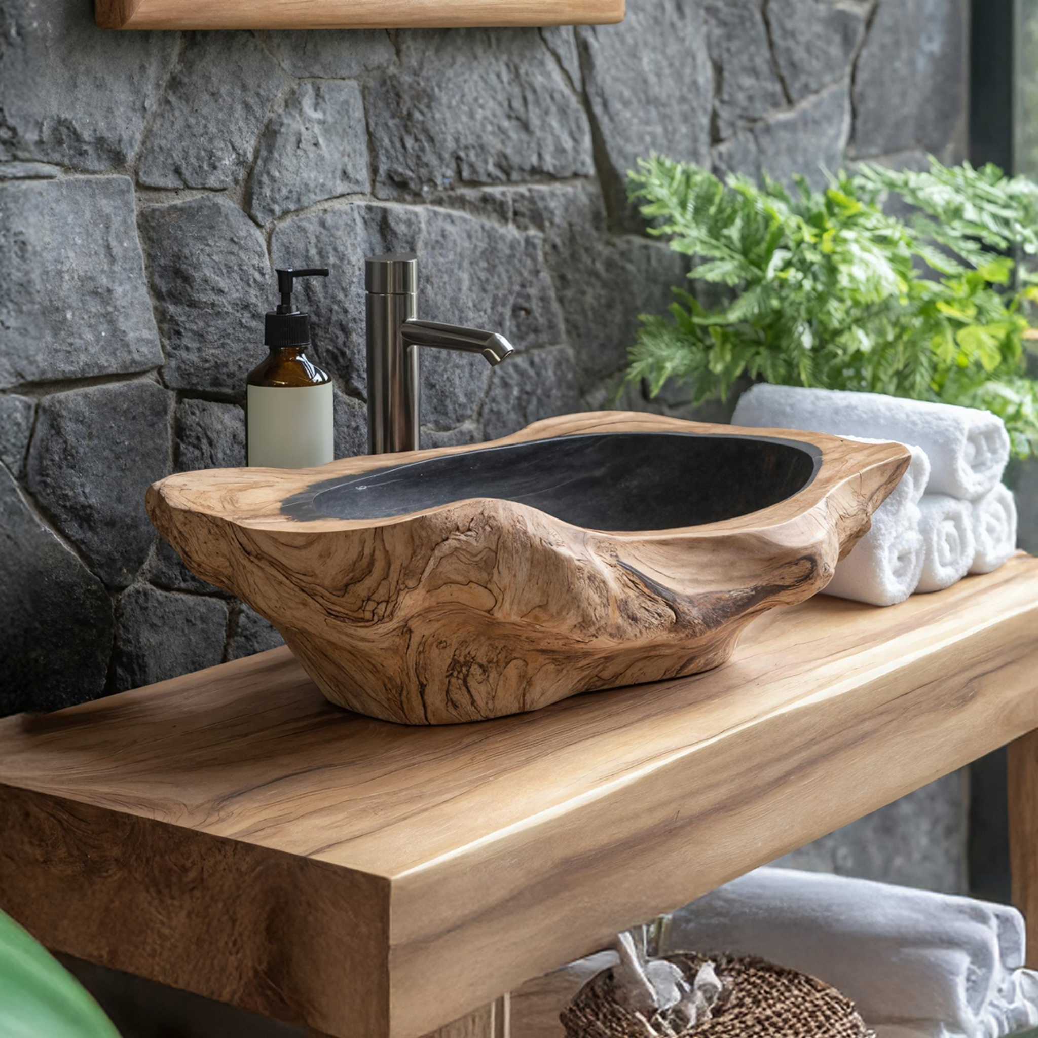 Handcrafted Solid Wood Sink For Bathroom Design Upgrade SILDTTNVS016