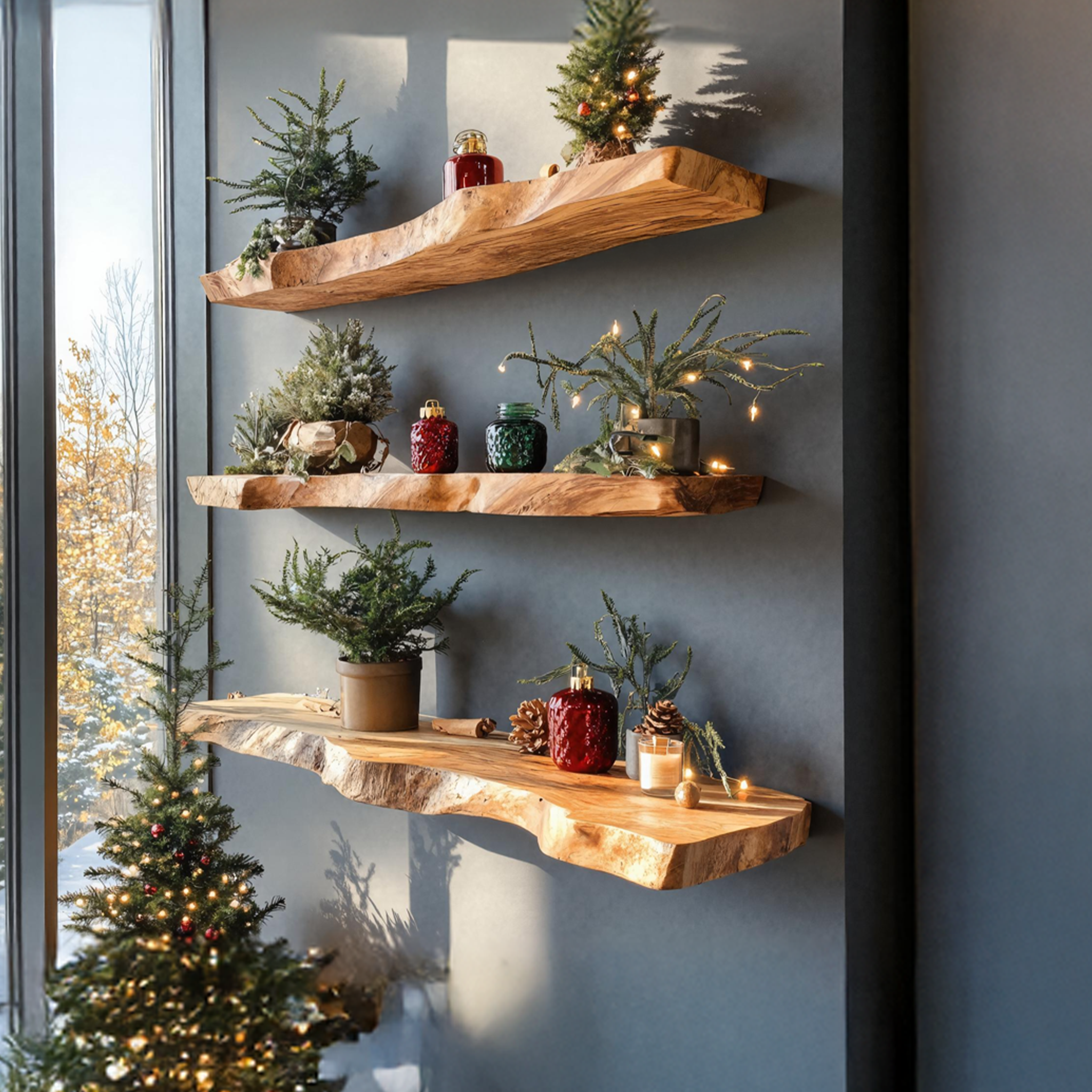 Handcrafted Wooden Floating Shelf For Entryway Christmas Design SILDTTNCFL011