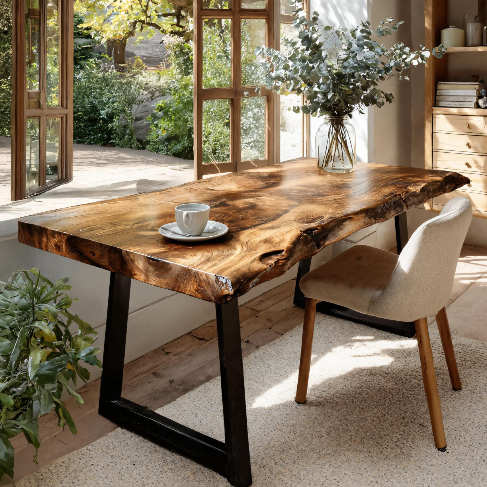 Modern Live Edge Wooden Desk With Metal Legs For Home Office Or Studio SITHTTDE033