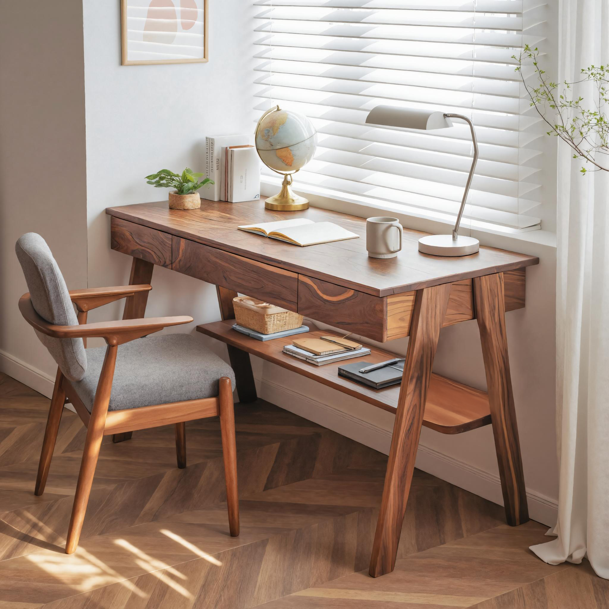 Mid Century Wooden Writing Desk With Drawers And Shelf For Home Office SITHTTDE017