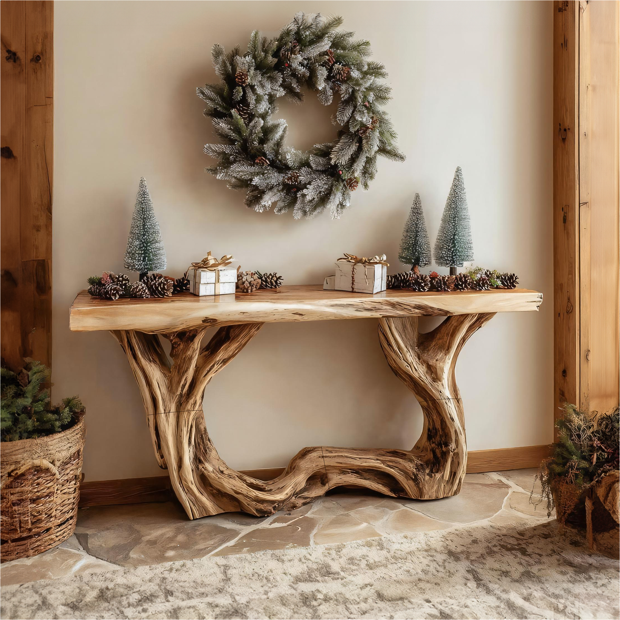 Rustic Live Edge Console Table Christmas Holiday Style SINLKICS362
