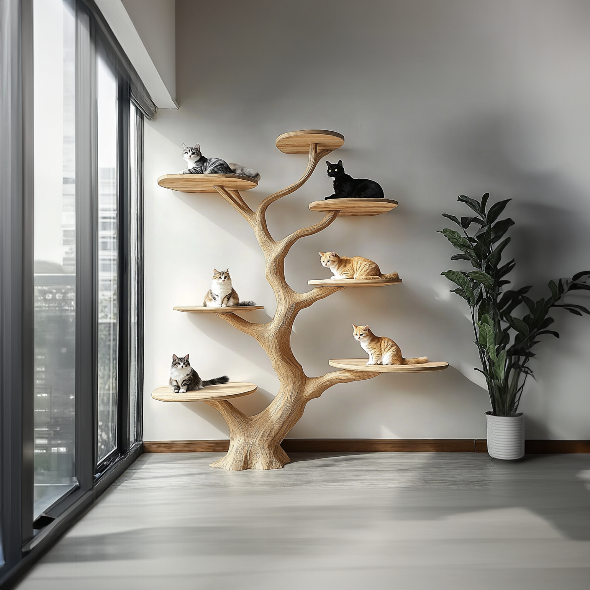 Rustic Cat Tree Organic Multi-Level Cat Shelf For Home Decor SINLKITT090