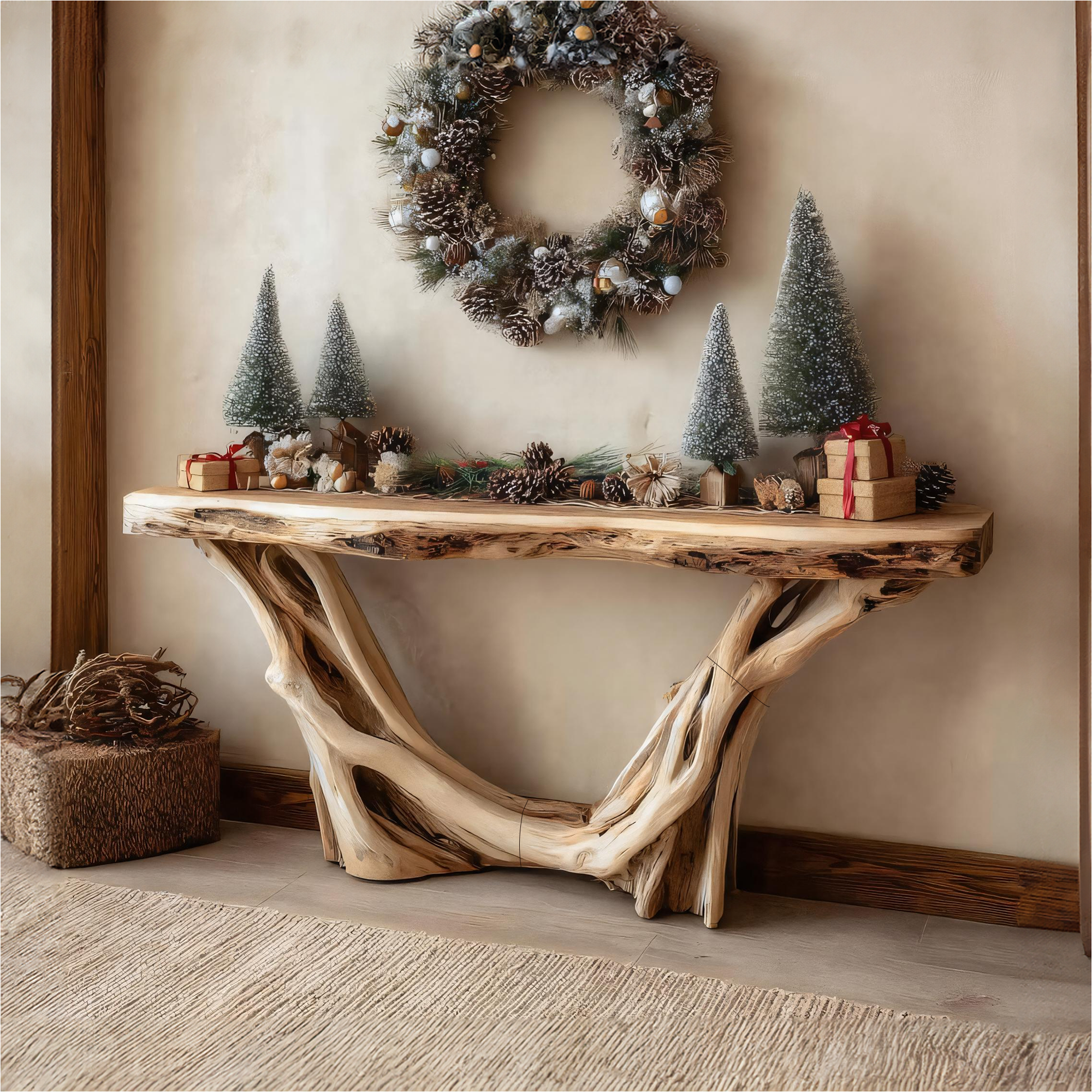 Rustic Console Table Christmas Entryway Natural Design SINLKICS360