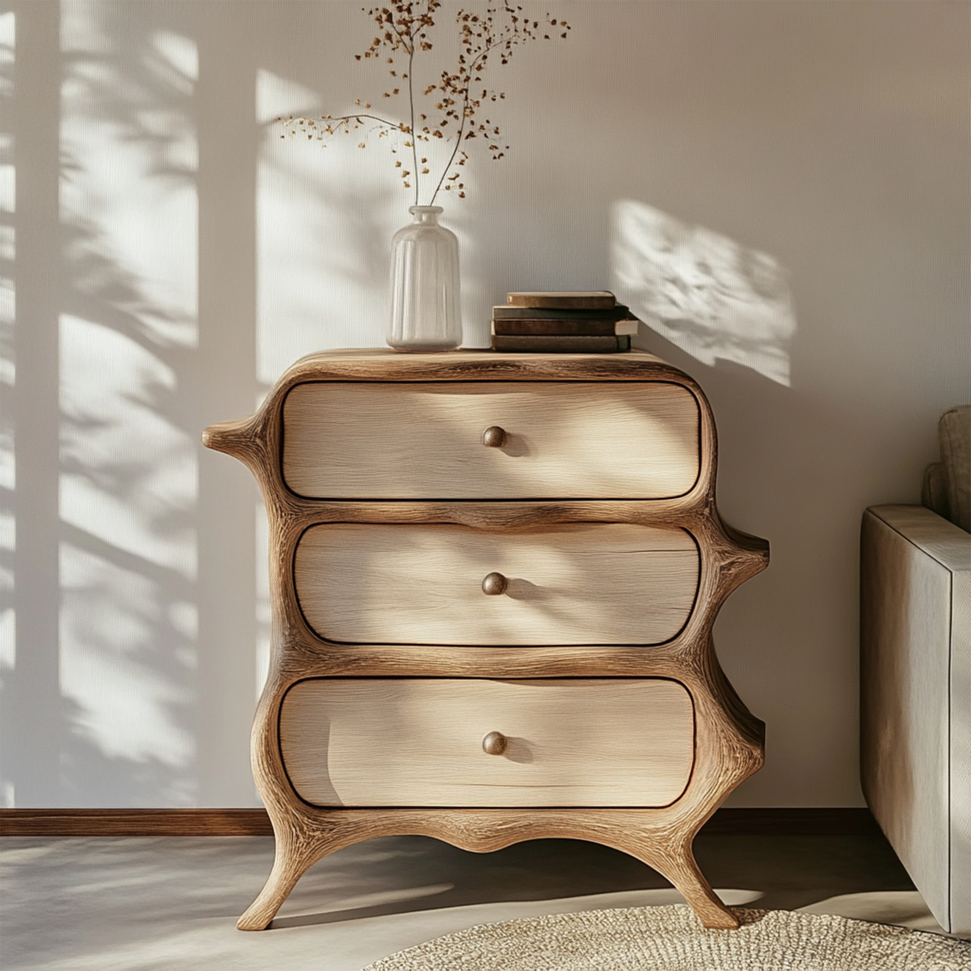 Rustic Nature Inspired Wooden Drawer Chest Solid Wood Bedroom Interior Feature Decor SINLKISC363