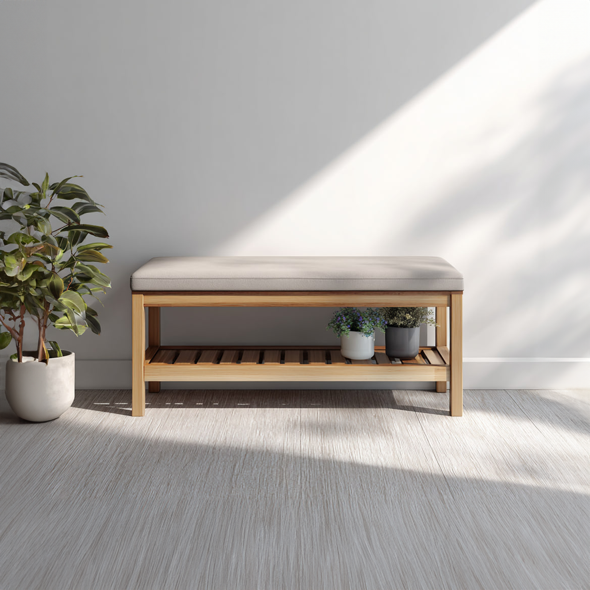 Midcentury Farmhouse Shoe Bench Entryway SINLKISB041