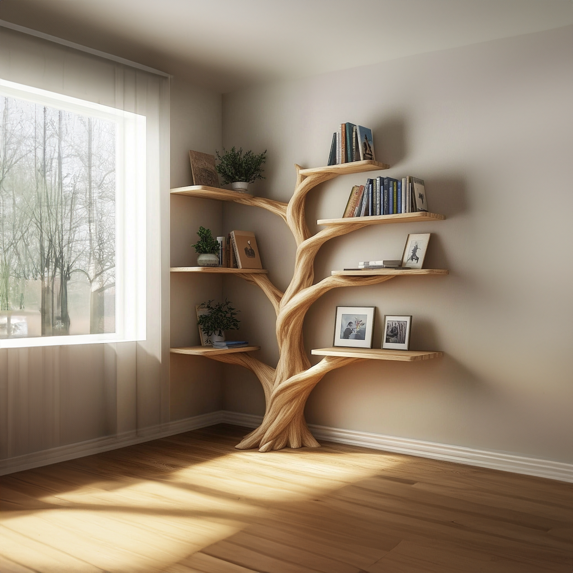 Rustic Organic Tree Corner Shelf Bedroom And Living Room SINLKITB536