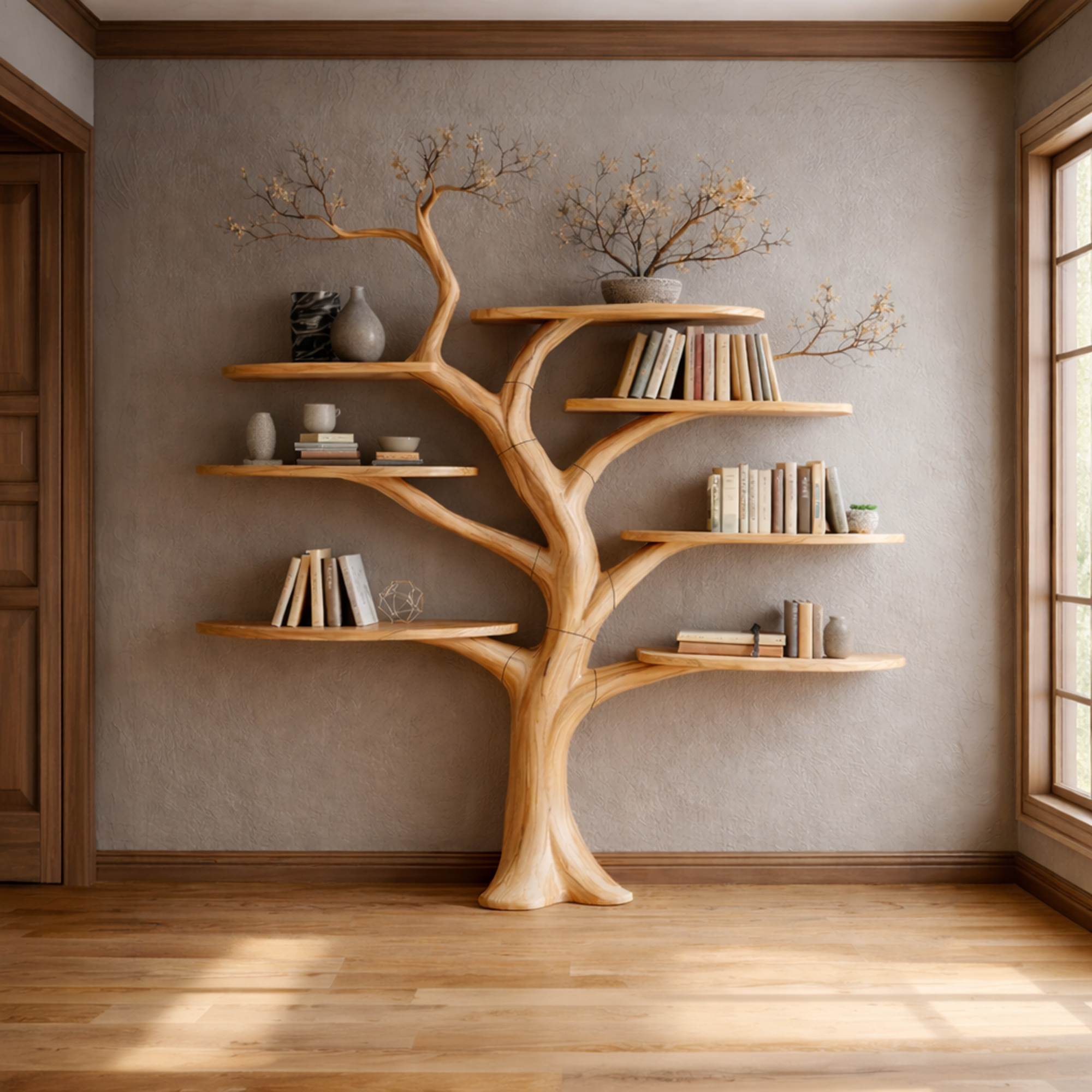 Midcentury Sculptural Tree Bookshelf Living Room SINLKITB636