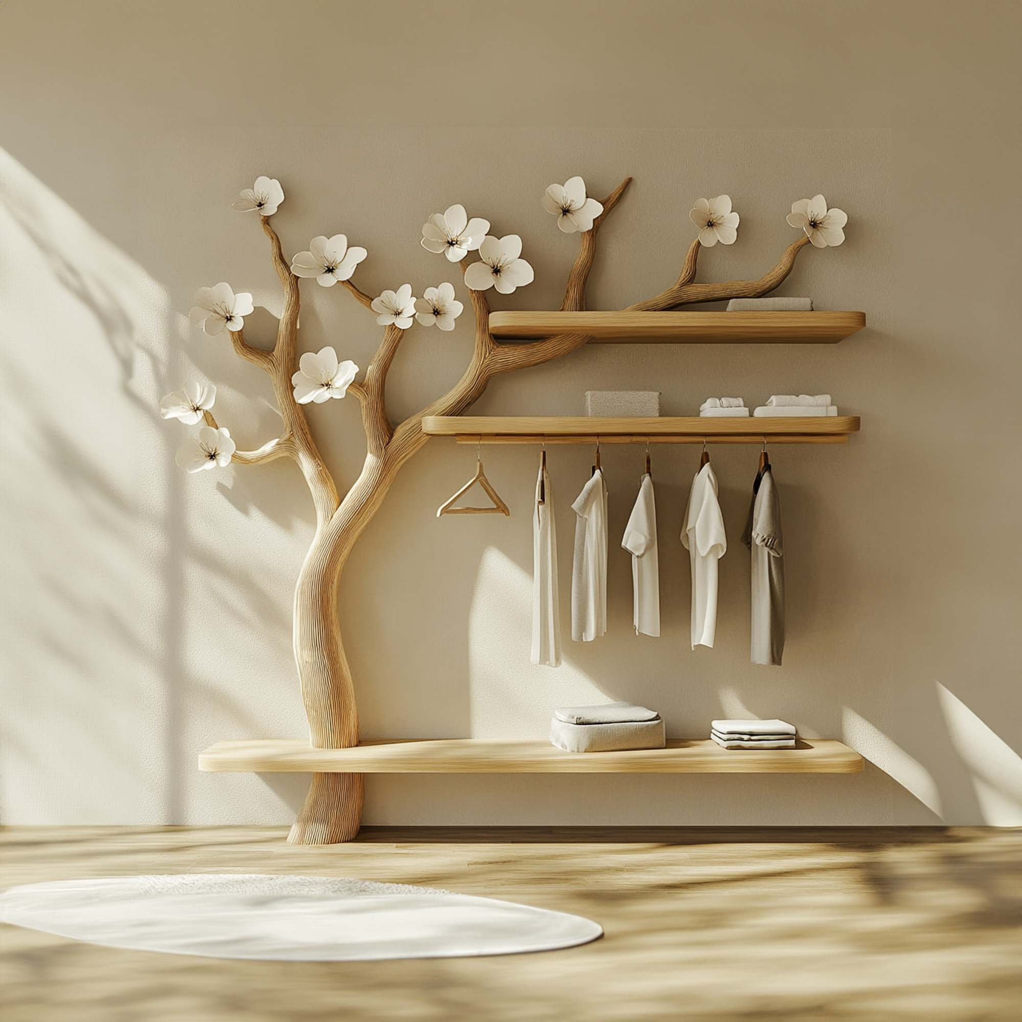 Scandinavian Tree Wardrobe Rack Solid Wood Bedroom Organizer SINLKITCR059