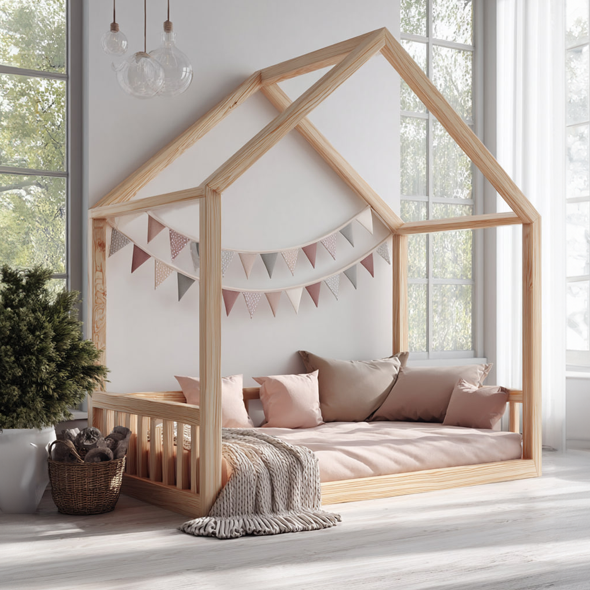 Scandinavian Floor House Bed Kids Bedroom Nursery SINLKIWB59