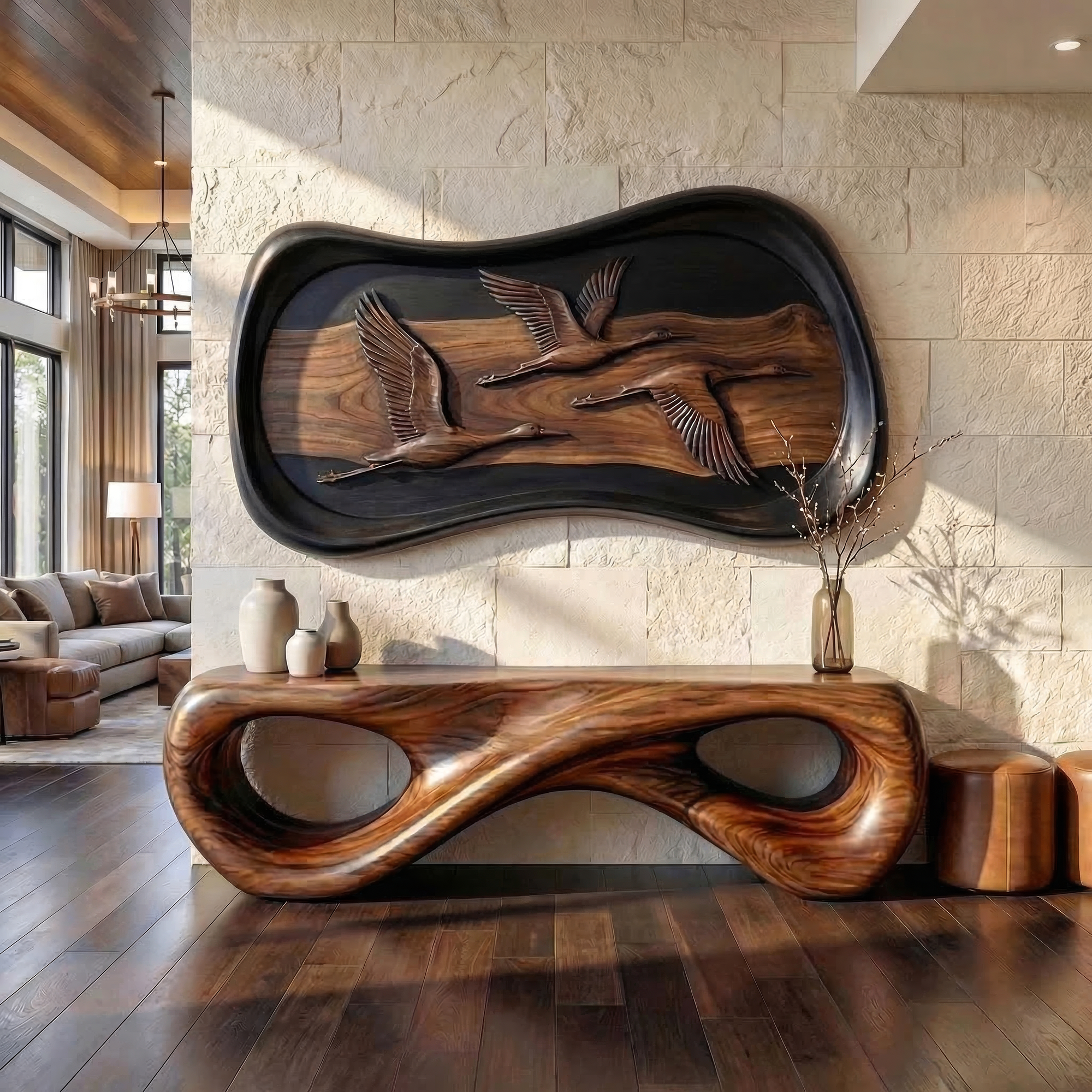 Modern Abstract Wood Sculpture Wall Art Living Room And Lounge SINLKIWD047