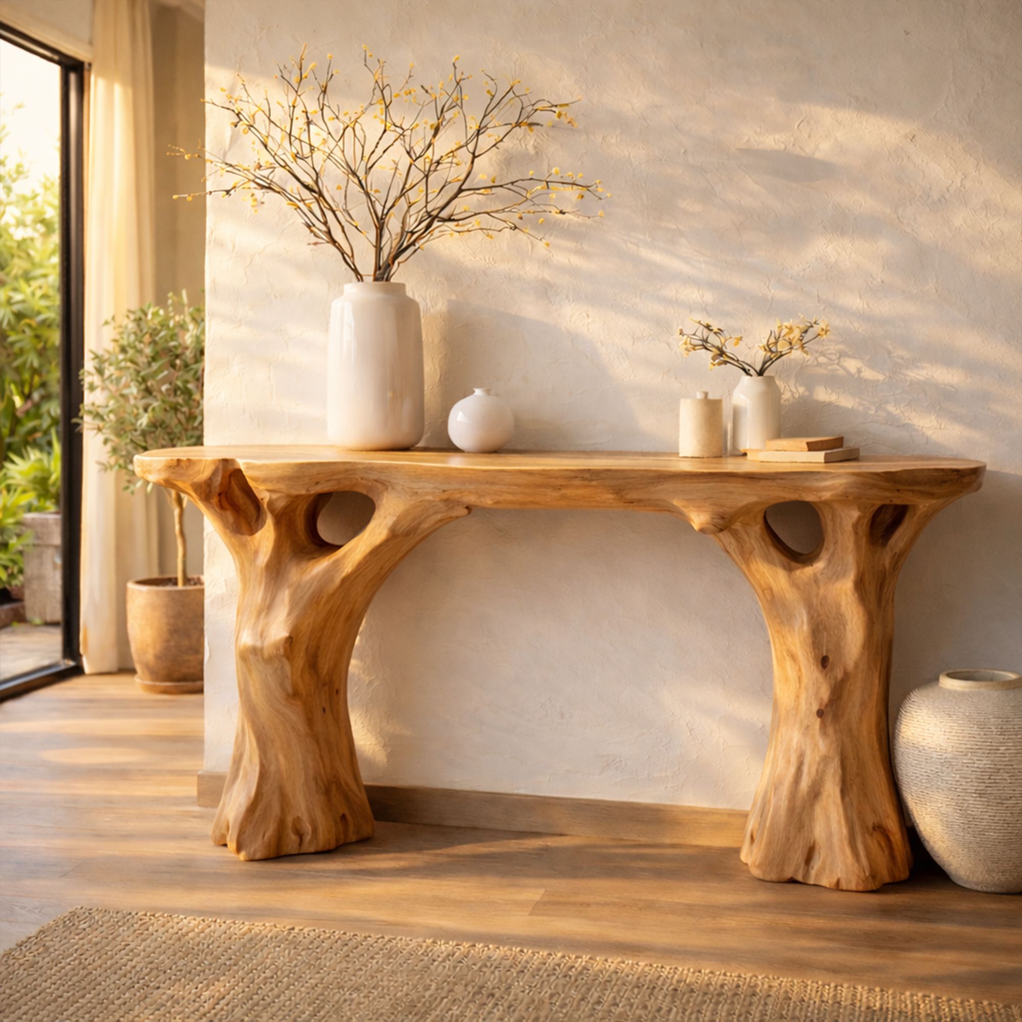 Rustic Modern Console Table Sculptural Handmade Furniture For Home Interior SINLKICS472
