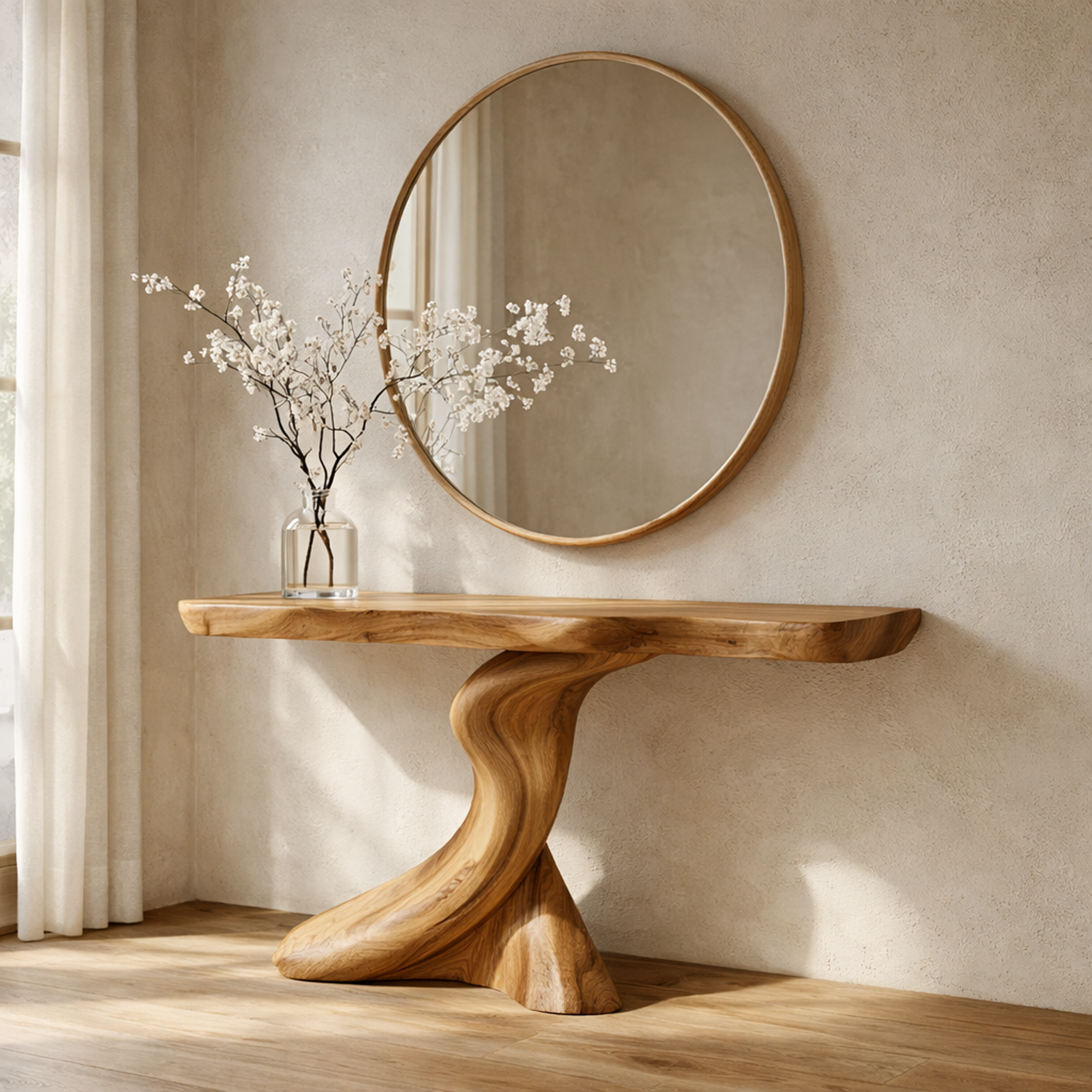 Rustic Sculptural Console Table Pedestal For Entryway SINLKICS476