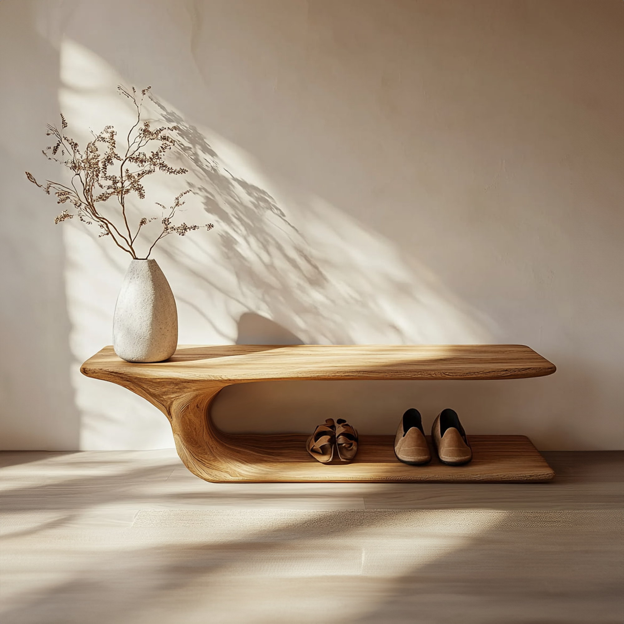 Mid Century Minimalist Wood Shoe Bench Entry Space SINLKISB051