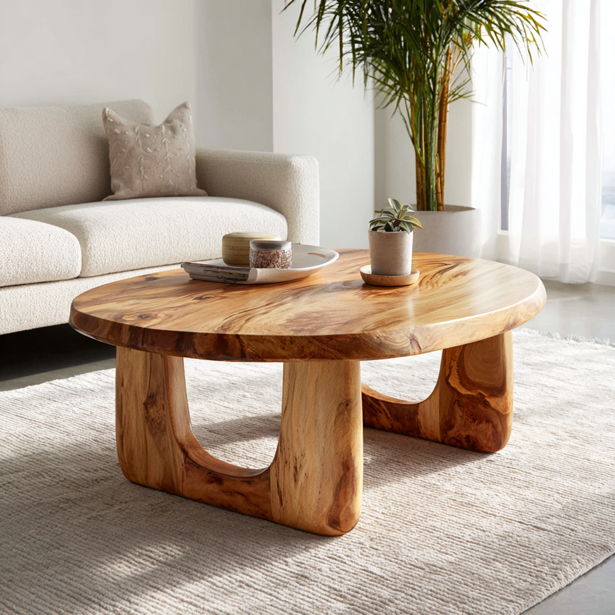 Dual Arch Solid Wood Coffee Table Soft Organic Modern Living Room Interior SINLKICF323