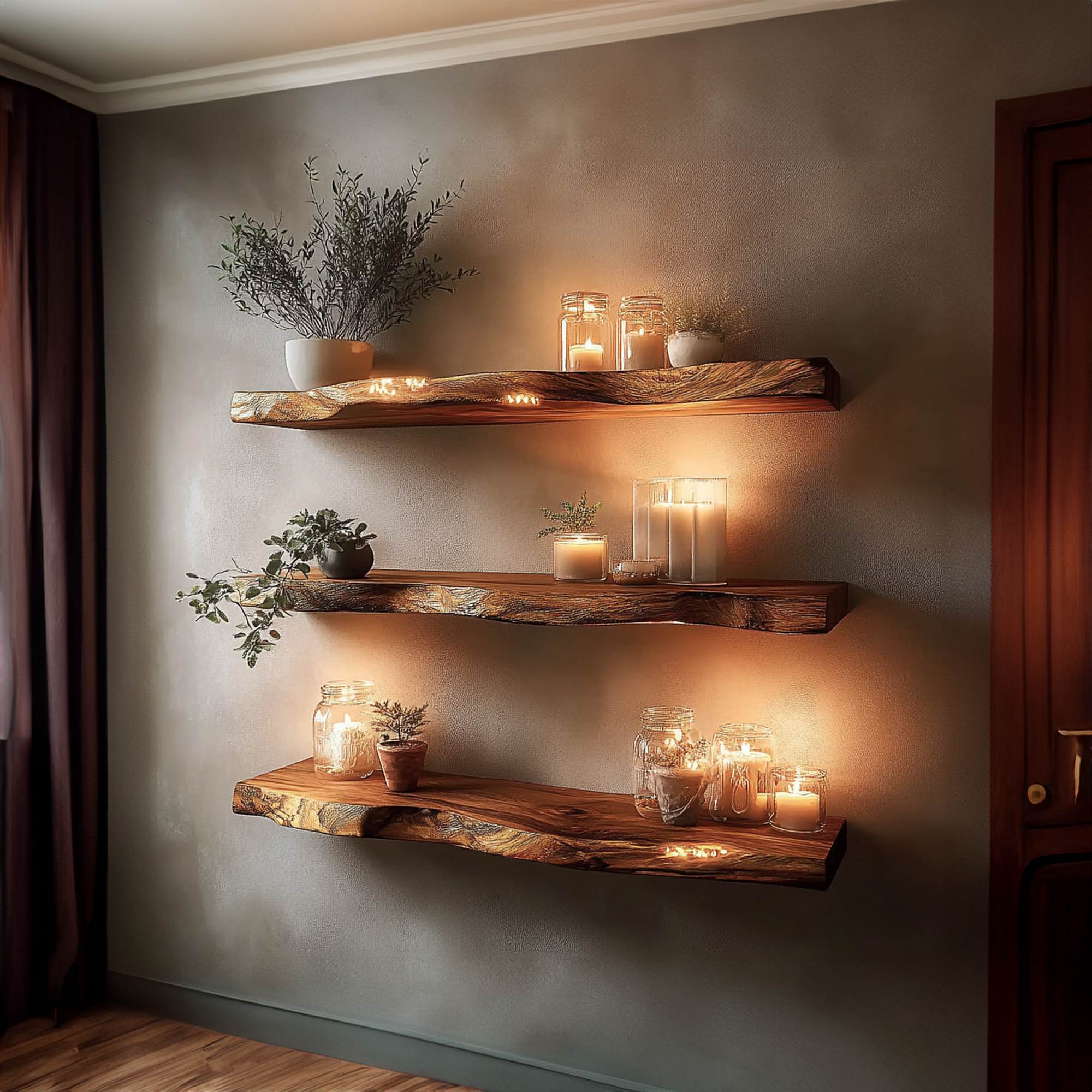 Rustic Live Edge Corner Storage Shelf Living Room Or Office SINLKIFL223