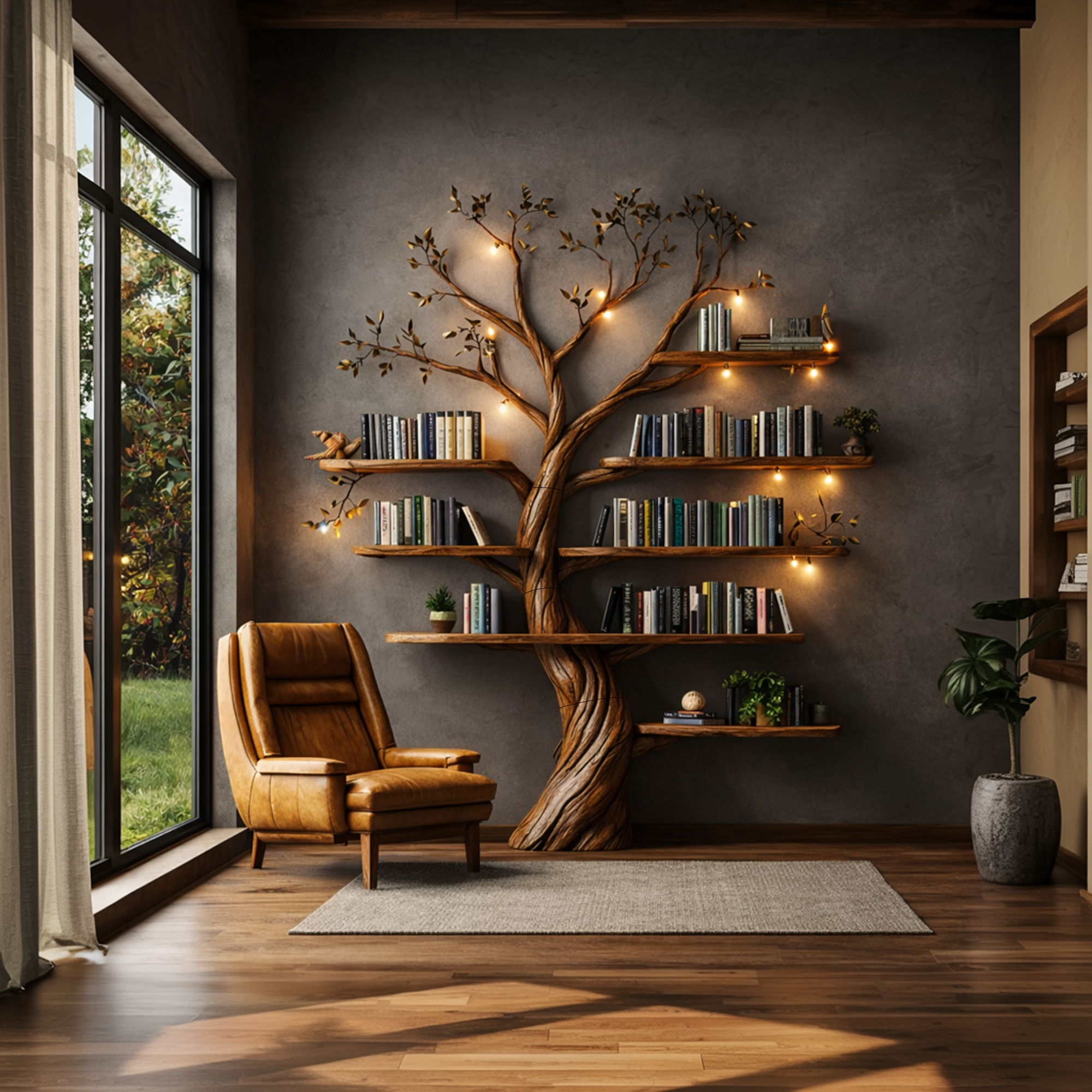 Rustic Nature Inspired Tree Display Bookcase Living Room SINLKITB649