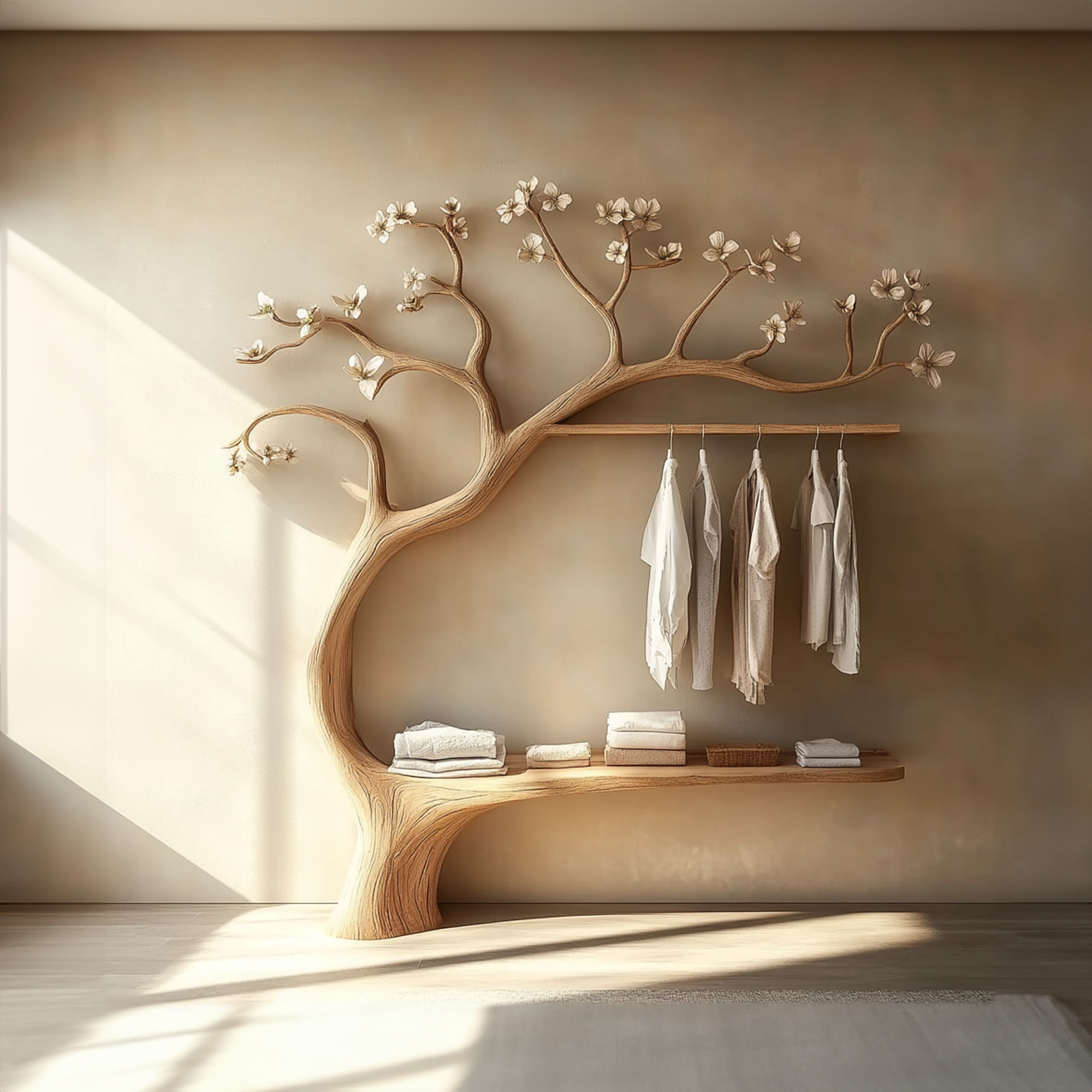 Rustic Tree Wardrobe Handcrafted Solid Wood Natural Bedroom Decor SINLKITCR063