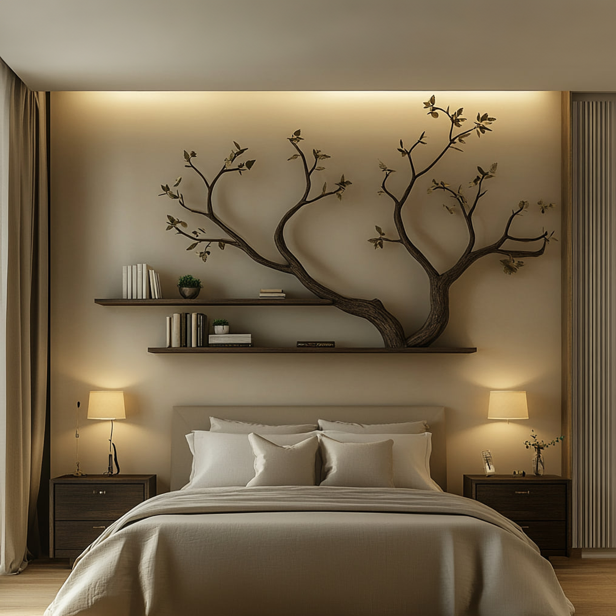 Mid Century Tree Wall Bookshelf Modern Cozy Bedroom SINLKITBS084